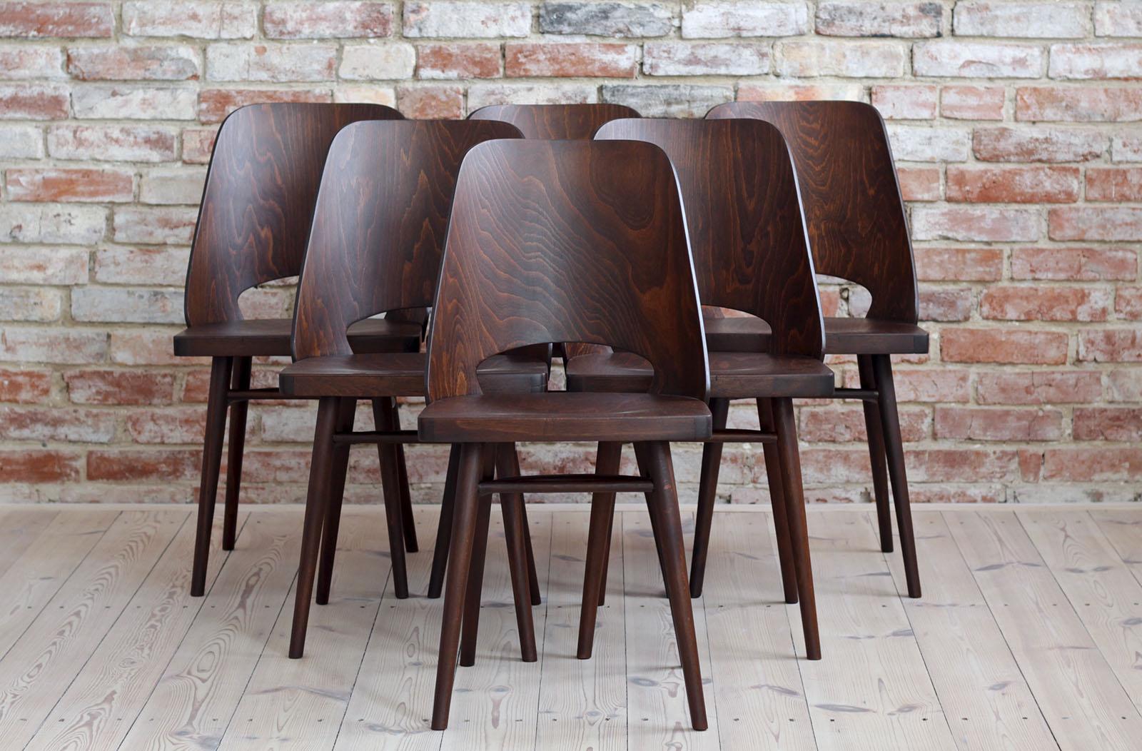 Czech Set of 4 Chairs by Oswald Haerdtl, Beech Veneer, Oil Finish