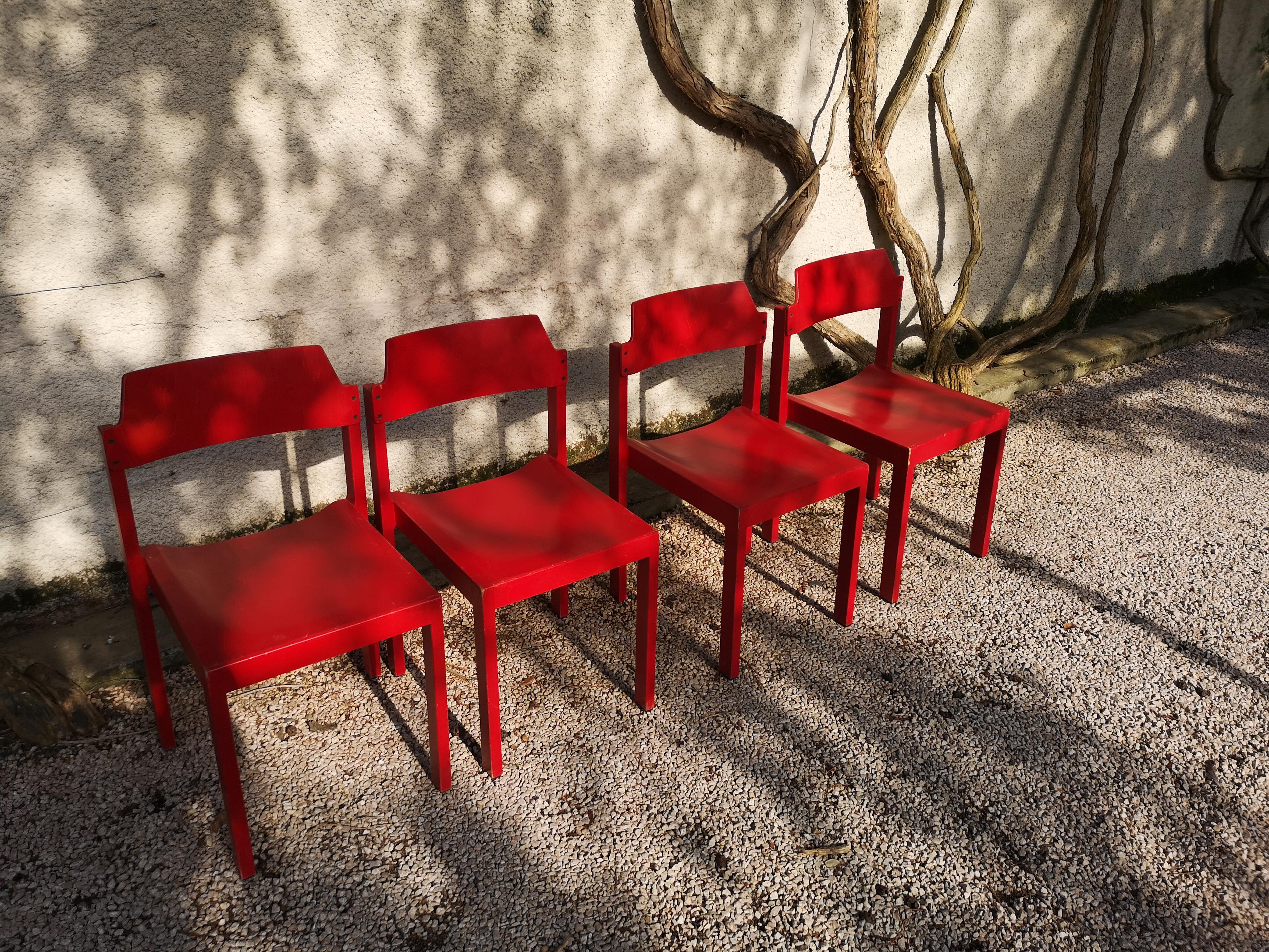 Mid-Century Modern set of 4 chairs by Rainer Schell For Sale