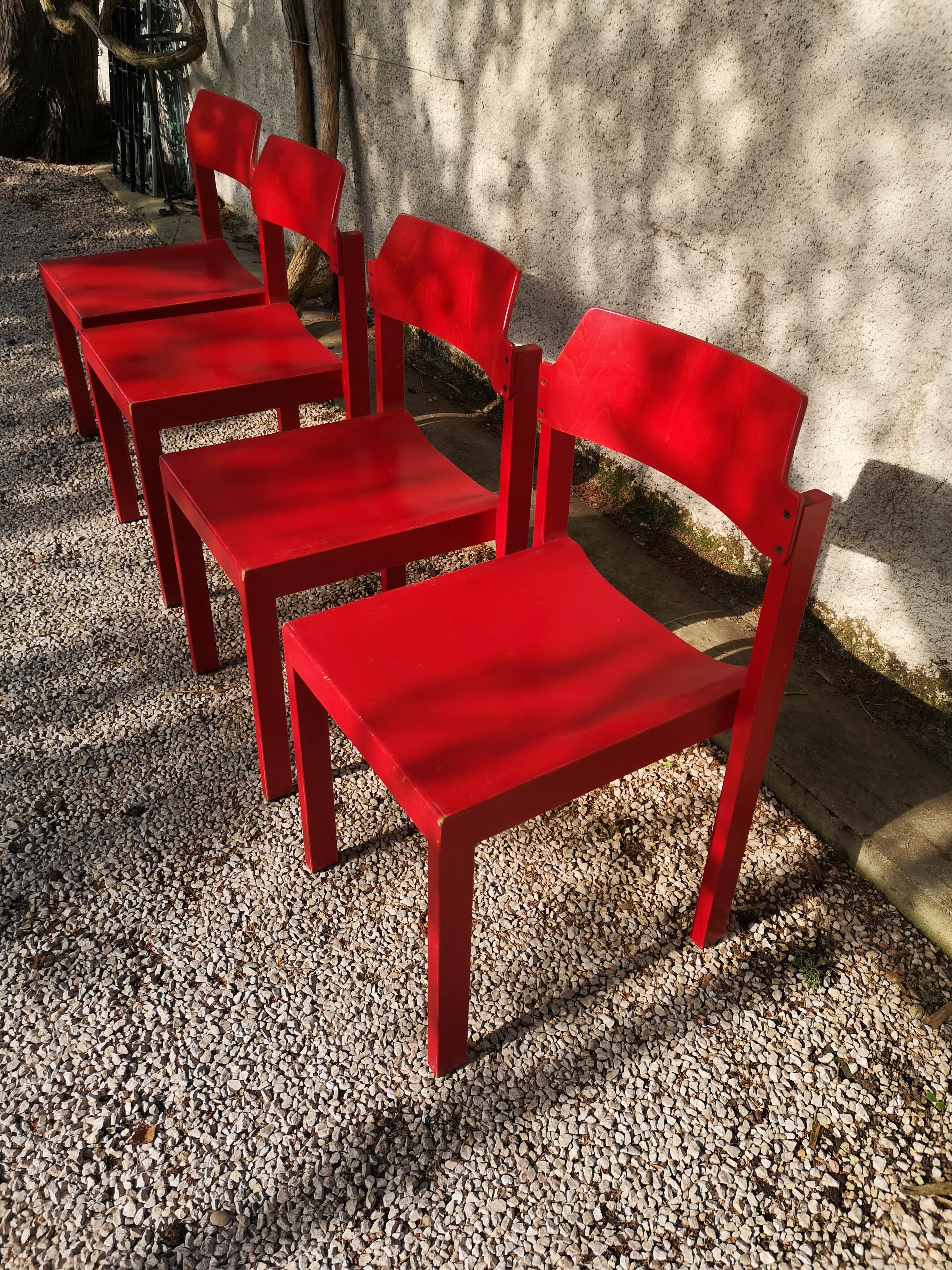 Beech set of 4 chairs by Rainer Schell For Sale