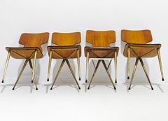 Chairs Curved Plywood Brass Mid-Century Modern Italy Design 1960/70s Set of 4