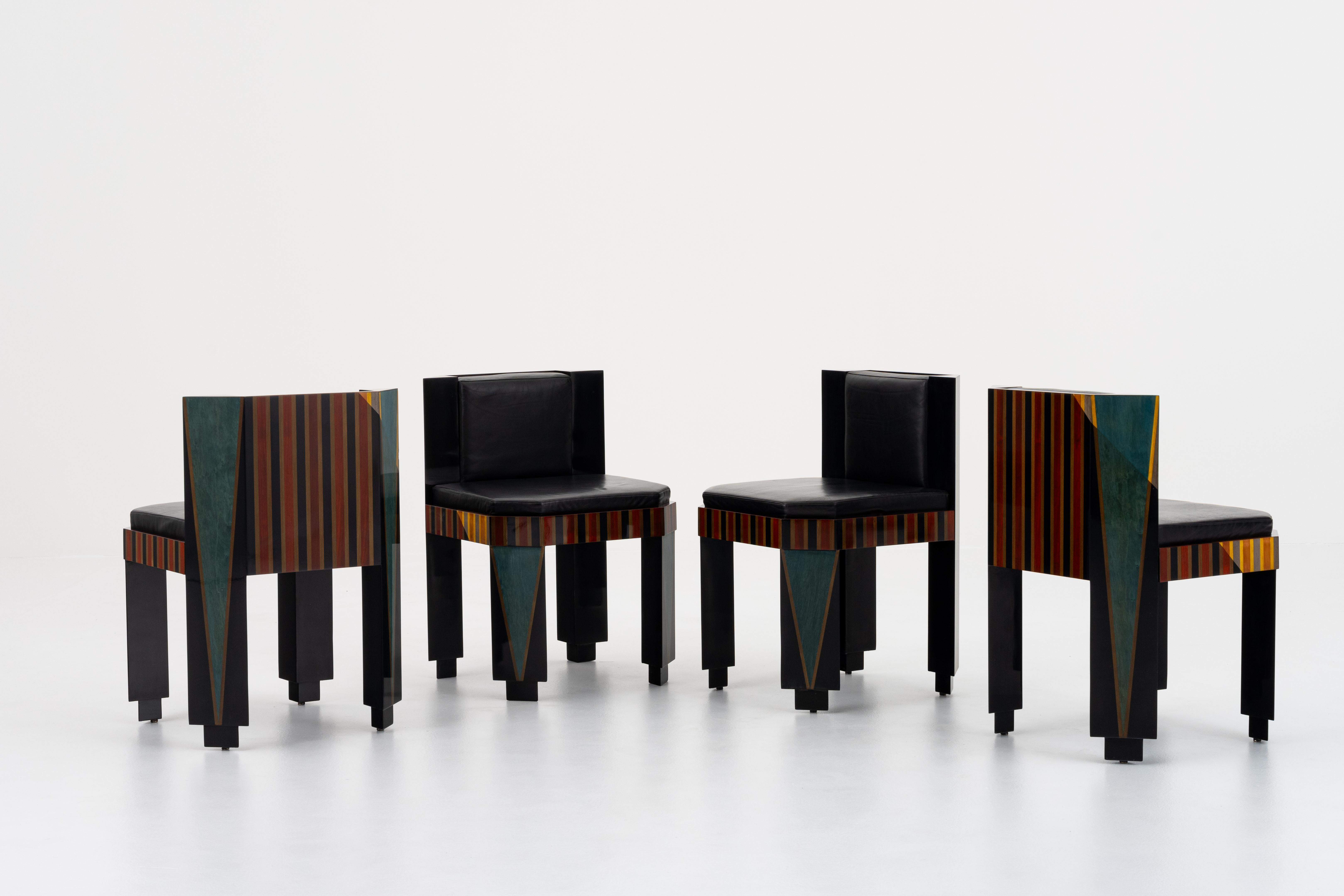 Marquetry Set of 4 chairs For Sale