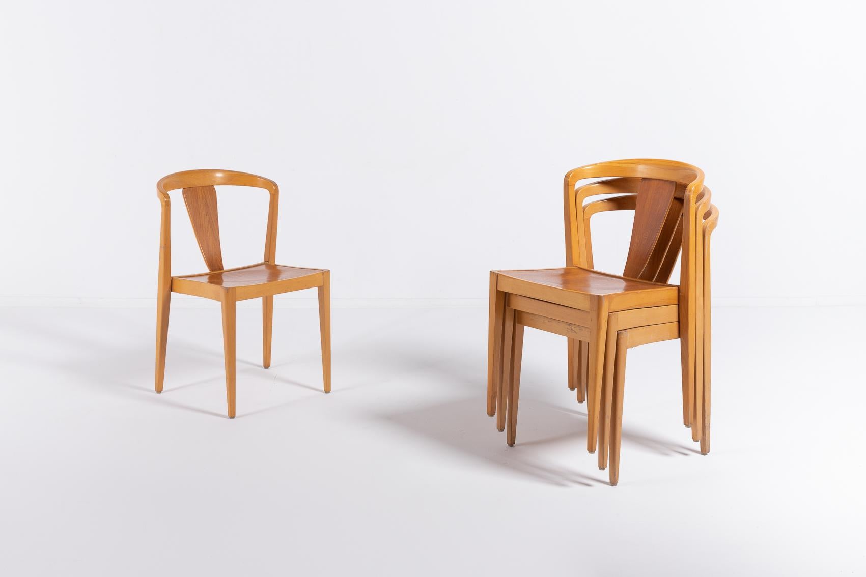 Wood Set of 4 chairs from 1960’s by Axel Larsson for Bodafors For Sale