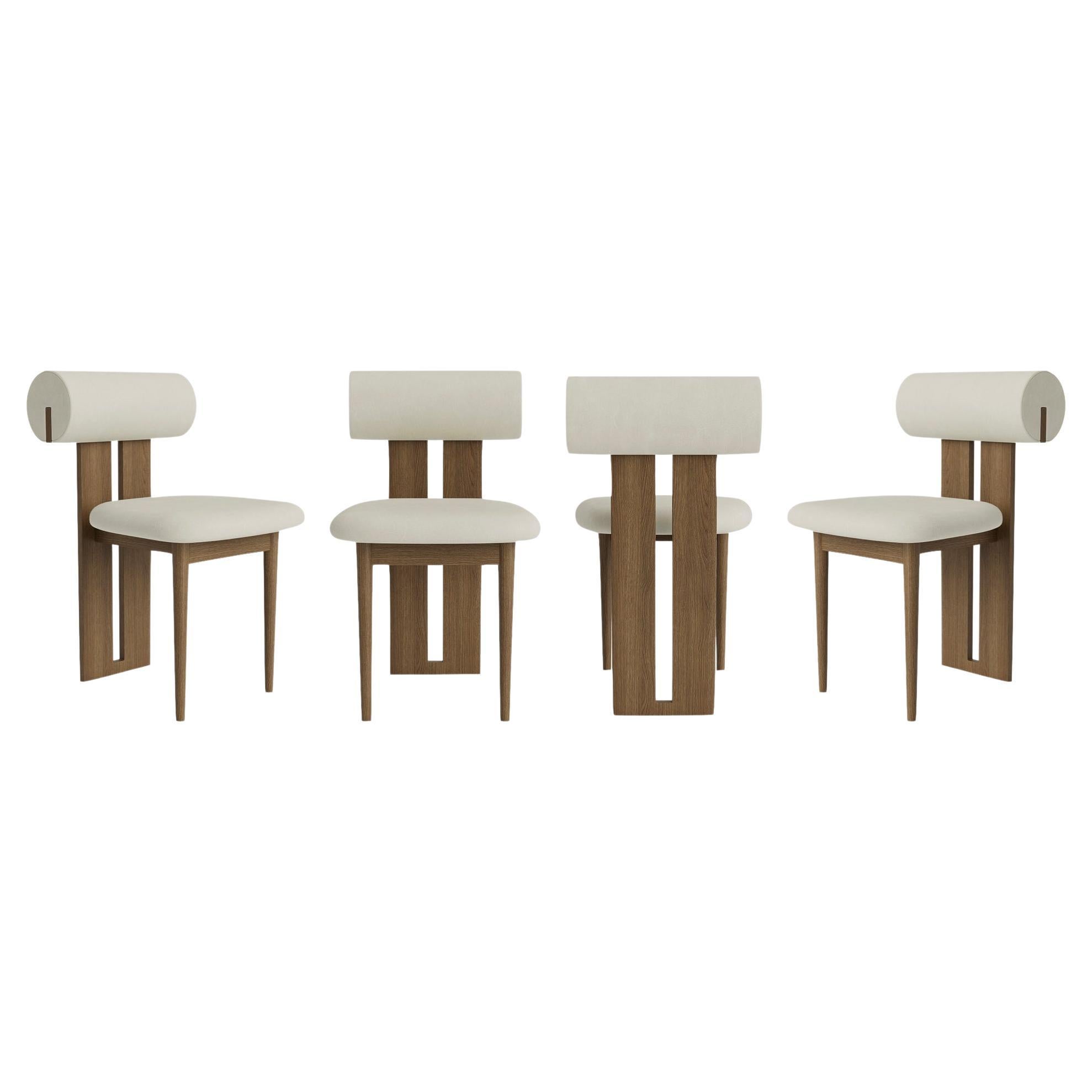 Ensemble de 4 chaises "Hippo" par Norr11, chêne clair fumé, cuir Spectrum, minéral
