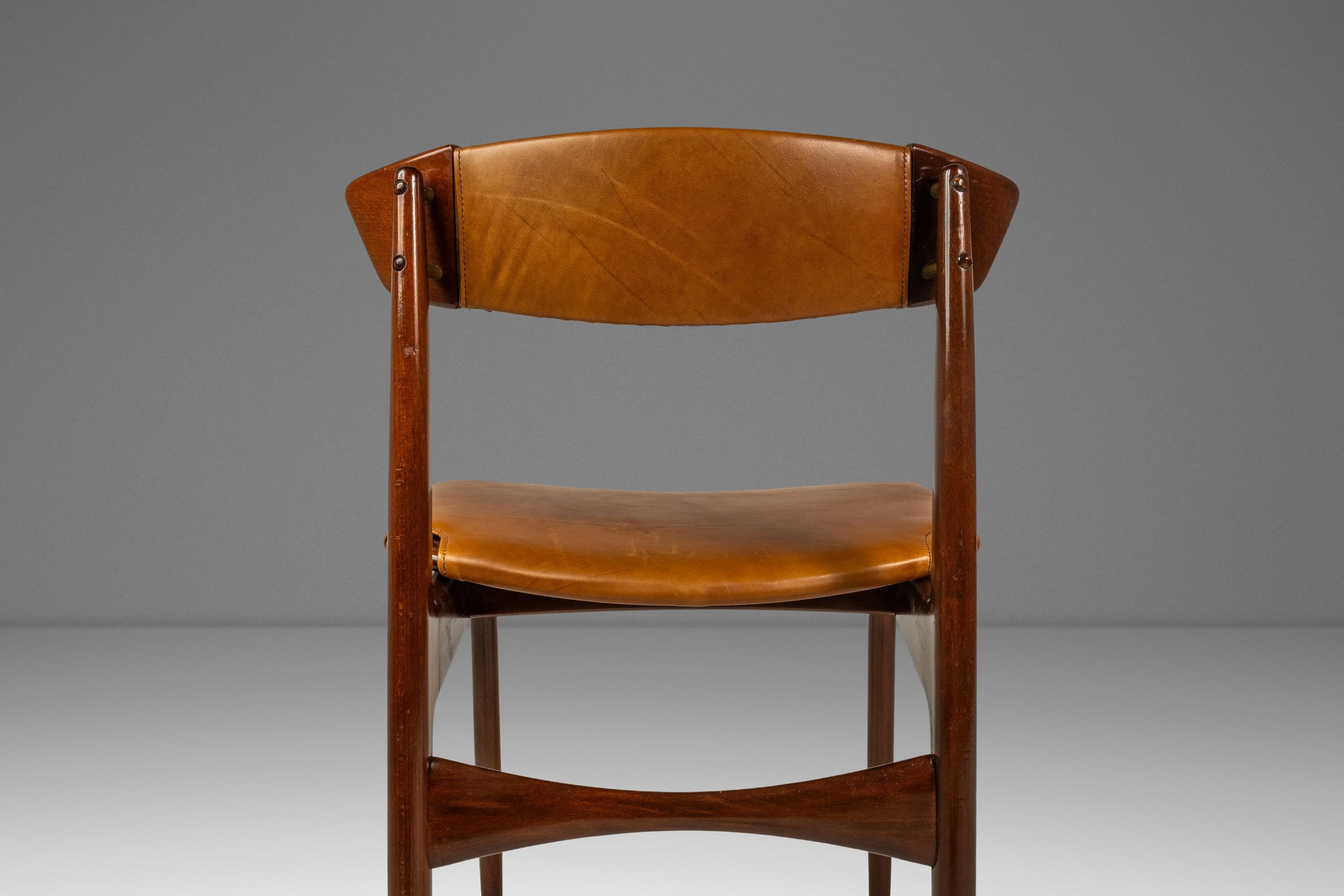 Set of 4 Chairs in Beech & Leather, Ib Kofod-Larsen for Selig, Denmark, c. 1960s in vendita 3