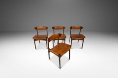 Set of 4 Chairs in Beech & Leather, Ib Kofod-Larsen for Selig, Denmark, c. 1960s
