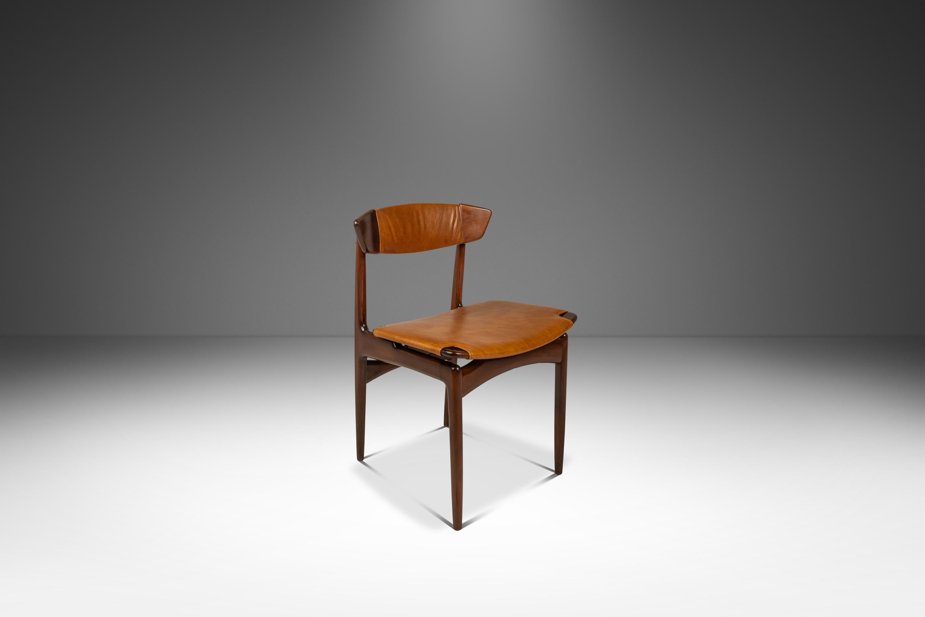 Set of 4 Chairs in Beech & Leather, Ib Kofod-Larsen for Selig, Denmark, c. 1960s in vendita 2