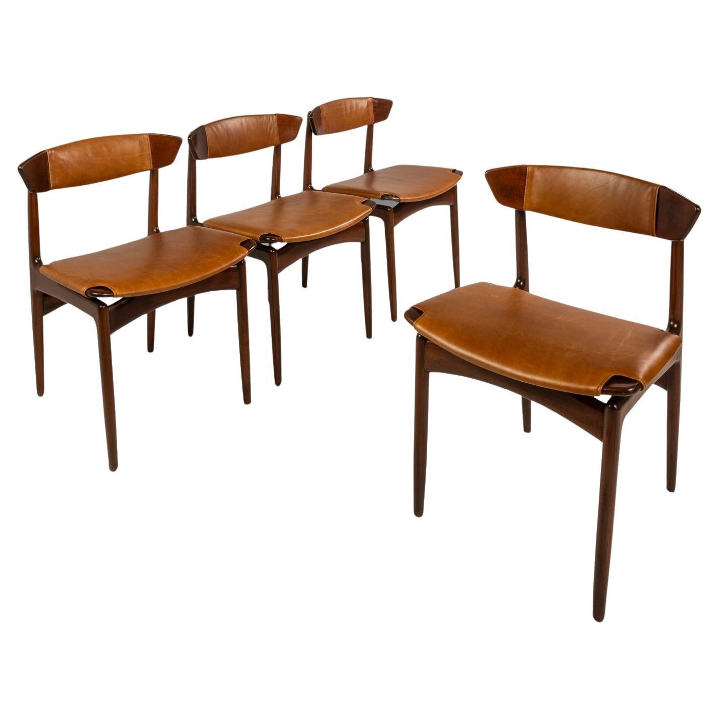 Set of 4 Chairs in Beech & Leather, Ib Kofod-Larsen for Selig, Denmark, c. 1960s in vendita