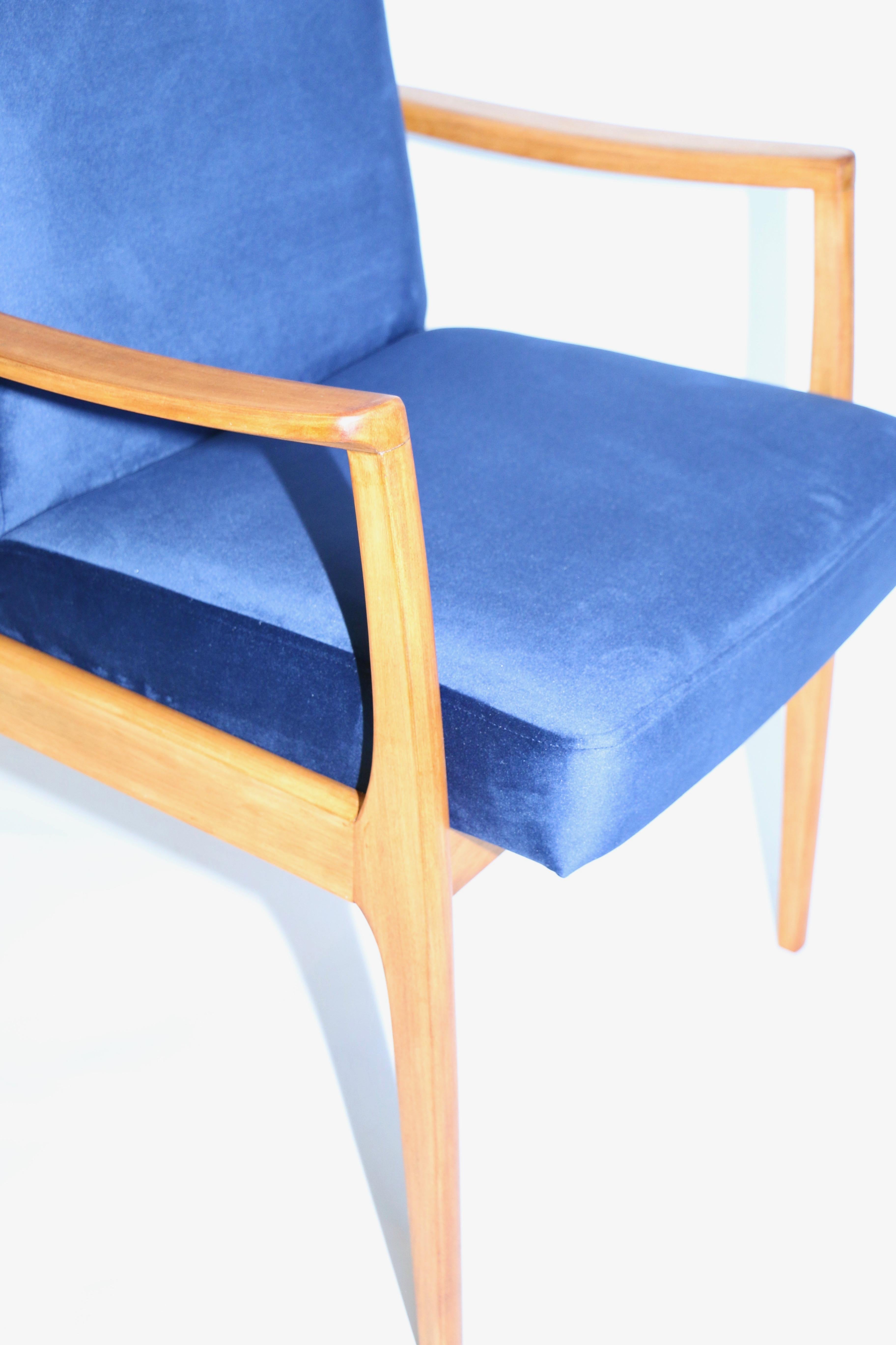 Set of 4 Chairs in Blue Velvet from 20th Century 1