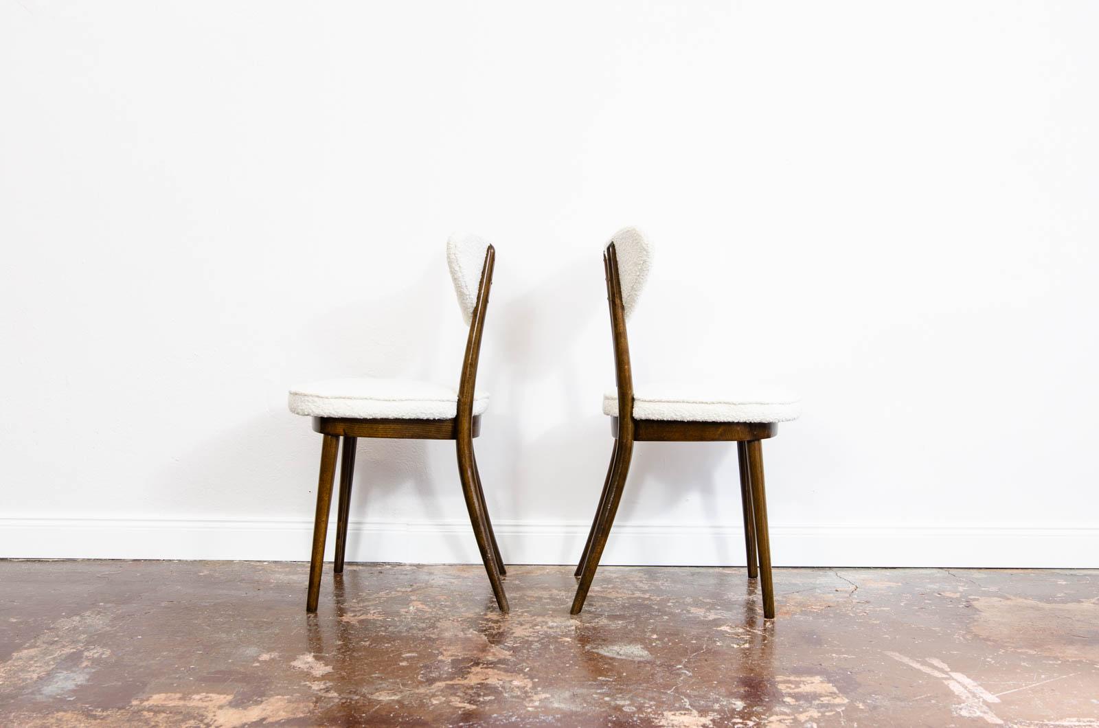Set of 4 Mid-Century Bentwood Chairs in White Bouclé by H & J Kurmanowicz, 1950s 3