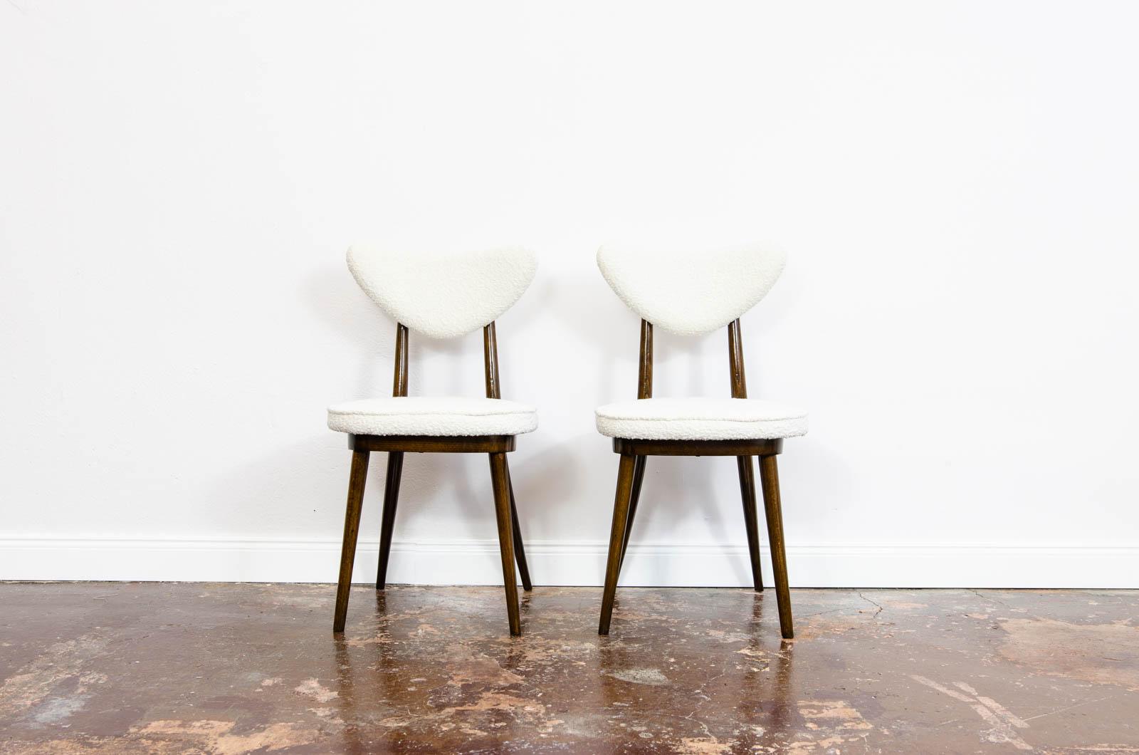 Mid-Century Modern Set of 4 Mid-Century Bentwood Chairs in White Bouclé by H & J Kurmanowicz, 1950s
