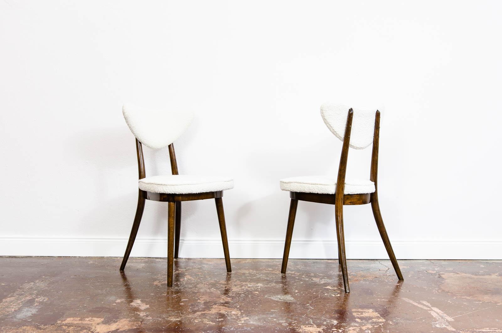 Fabric Set of 4 Mid-Century Bentwood Chairs in White Bouclé by H & J Kurmanowicz, 1950s