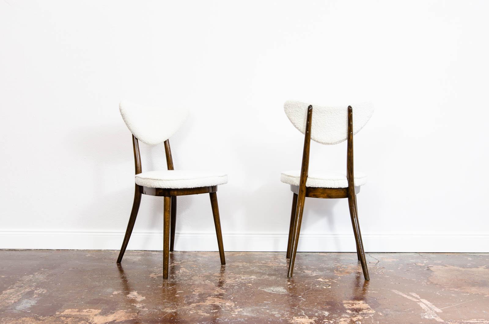 Set of 4 Mid-Century Bentwood Chairs in White Bouclé by H & J Kurmanowicz, 1950s 1