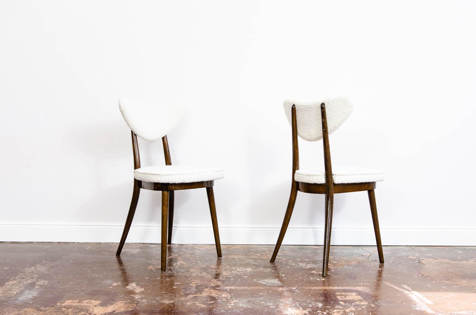 Set of 4 Mid-Century Bentwood Chairs in White Bouclé by H & J Kurmanowicz, 1950s 2