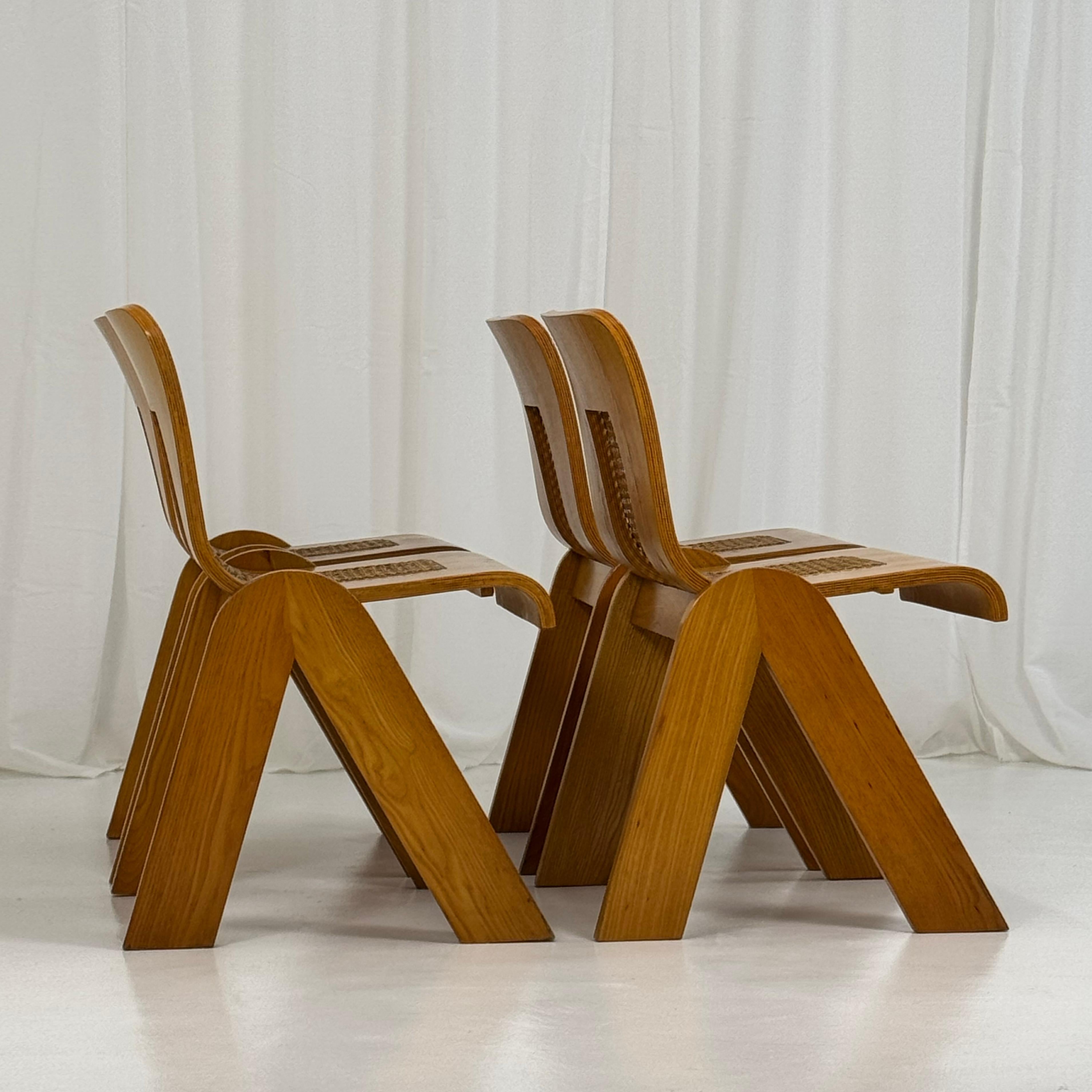 Set of 4 chairs in curved plywood by Gigi Sabadin for Stilwood, Italy 1970s 3