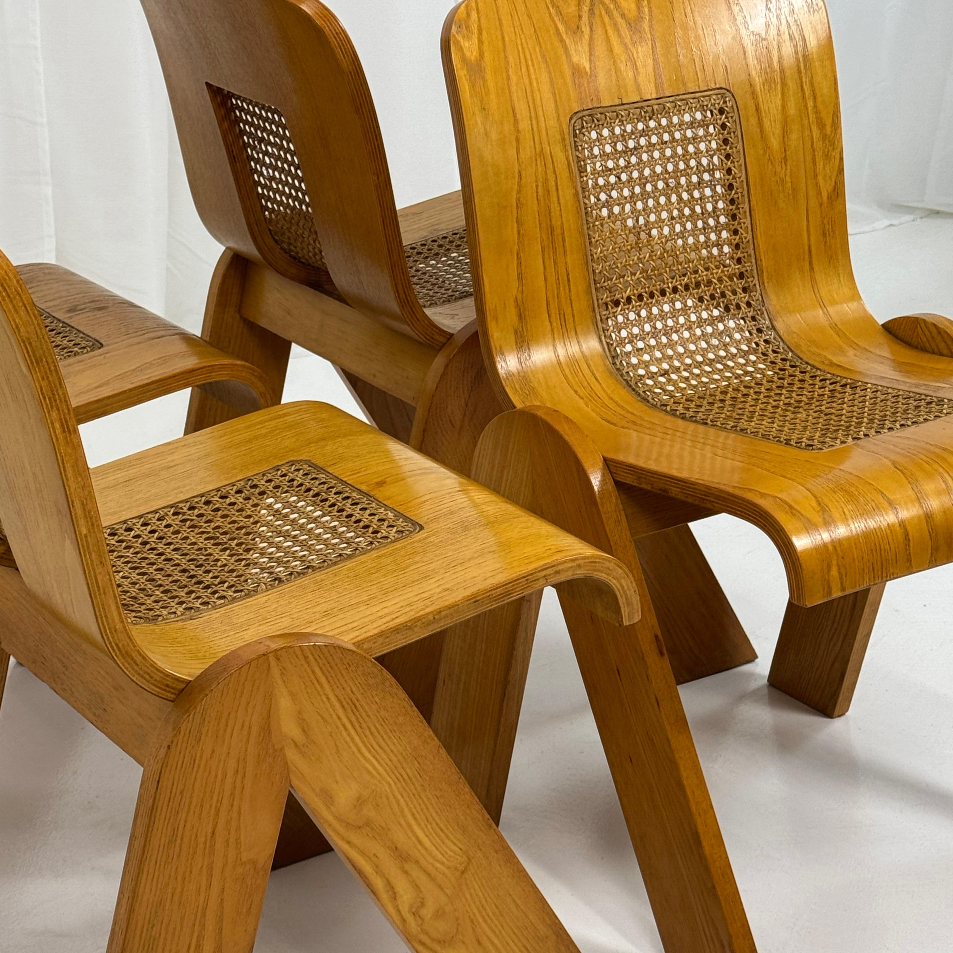 Set of 4 chairs in curved plywood by Gigi Sabadin for Stilwood, Italy 1970s 5