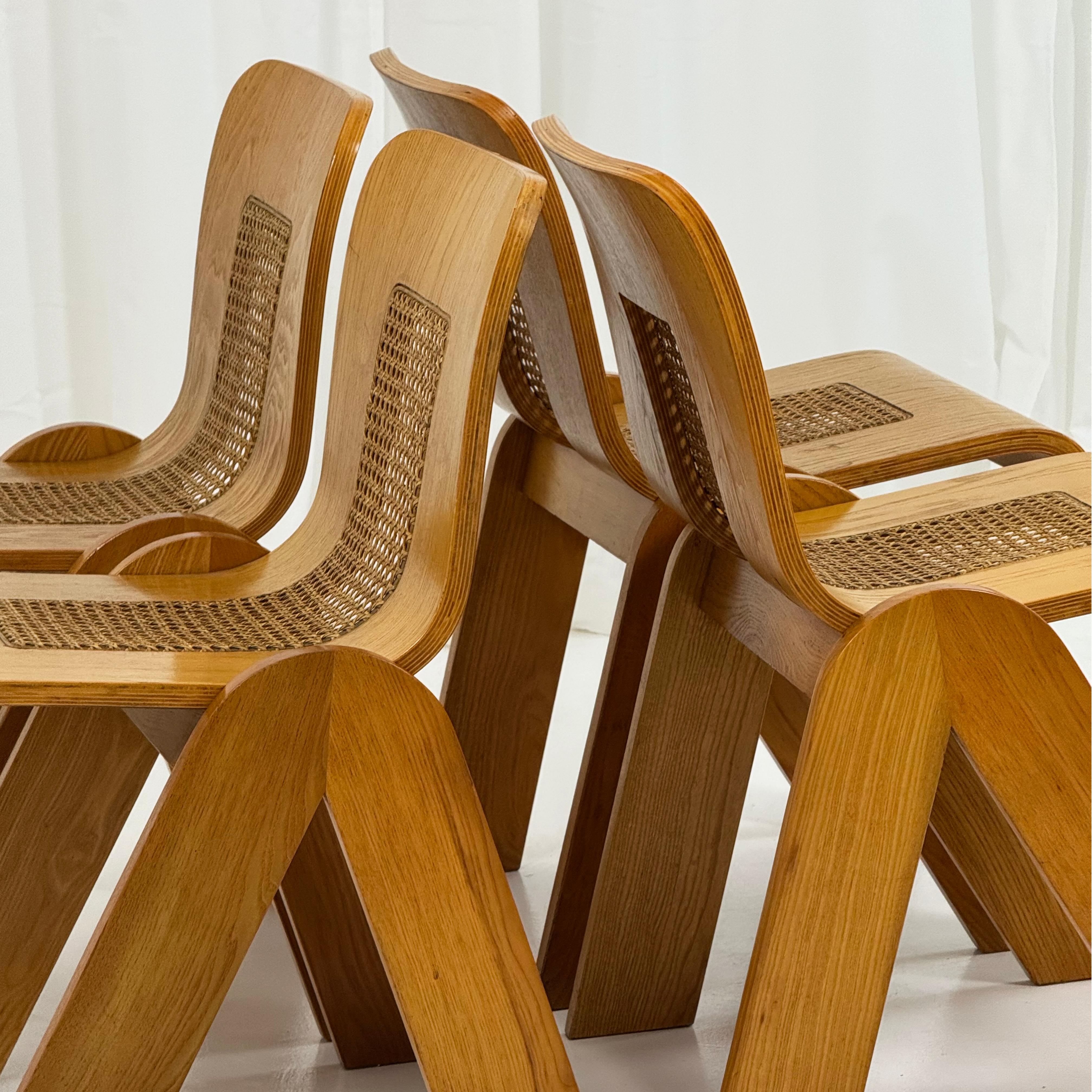 Set of 4 chairs in curved plywood by Gigi Sabadin for Stilwood, Italy 1970s 9
