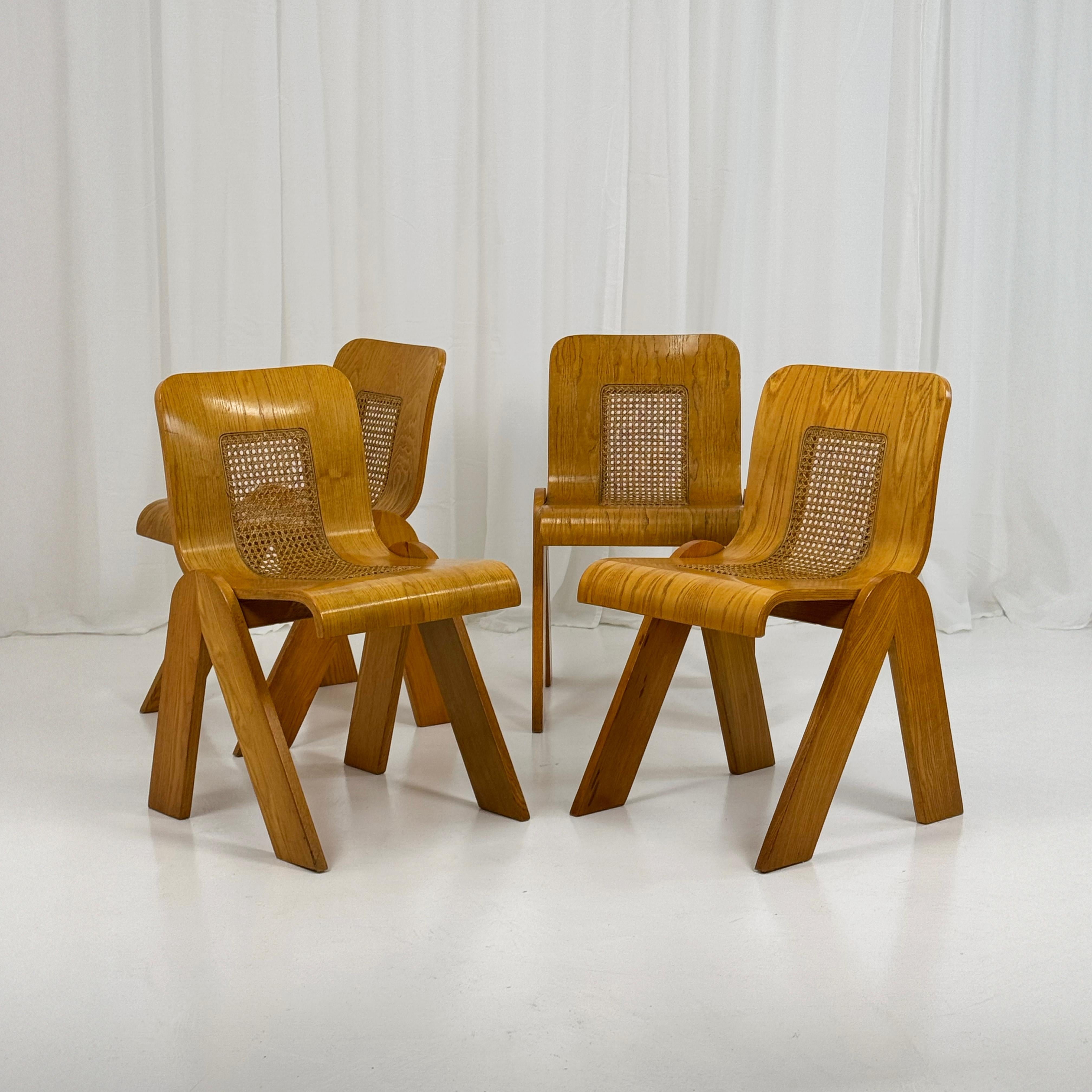 Set of 4 chairs in curved plywood by Gigi Sabadin for Stilwood, Italy 1970s 10