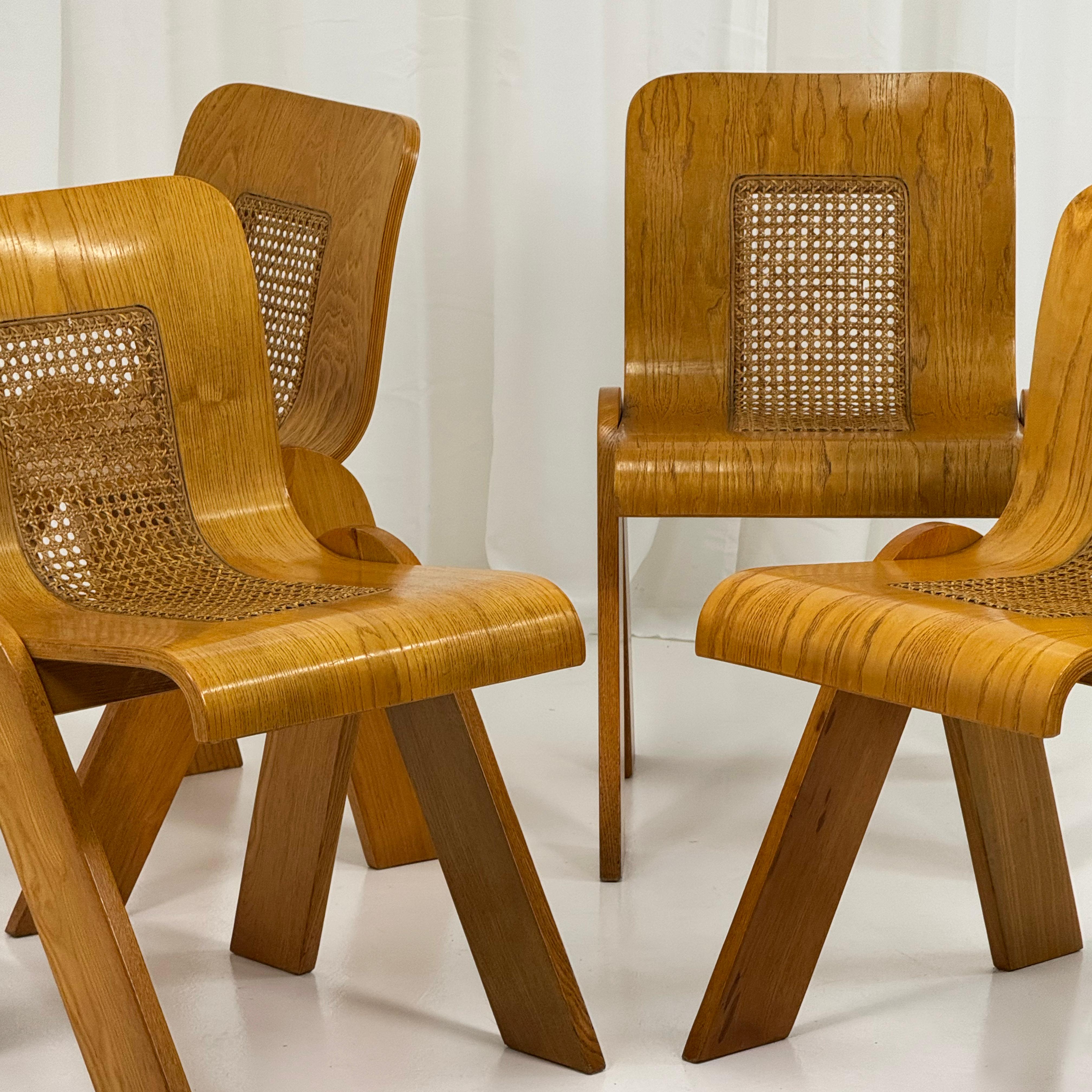 Set of 4 chairs in curved plywood by Gigi Sabadin for Stilwood, Italy 1970s 11