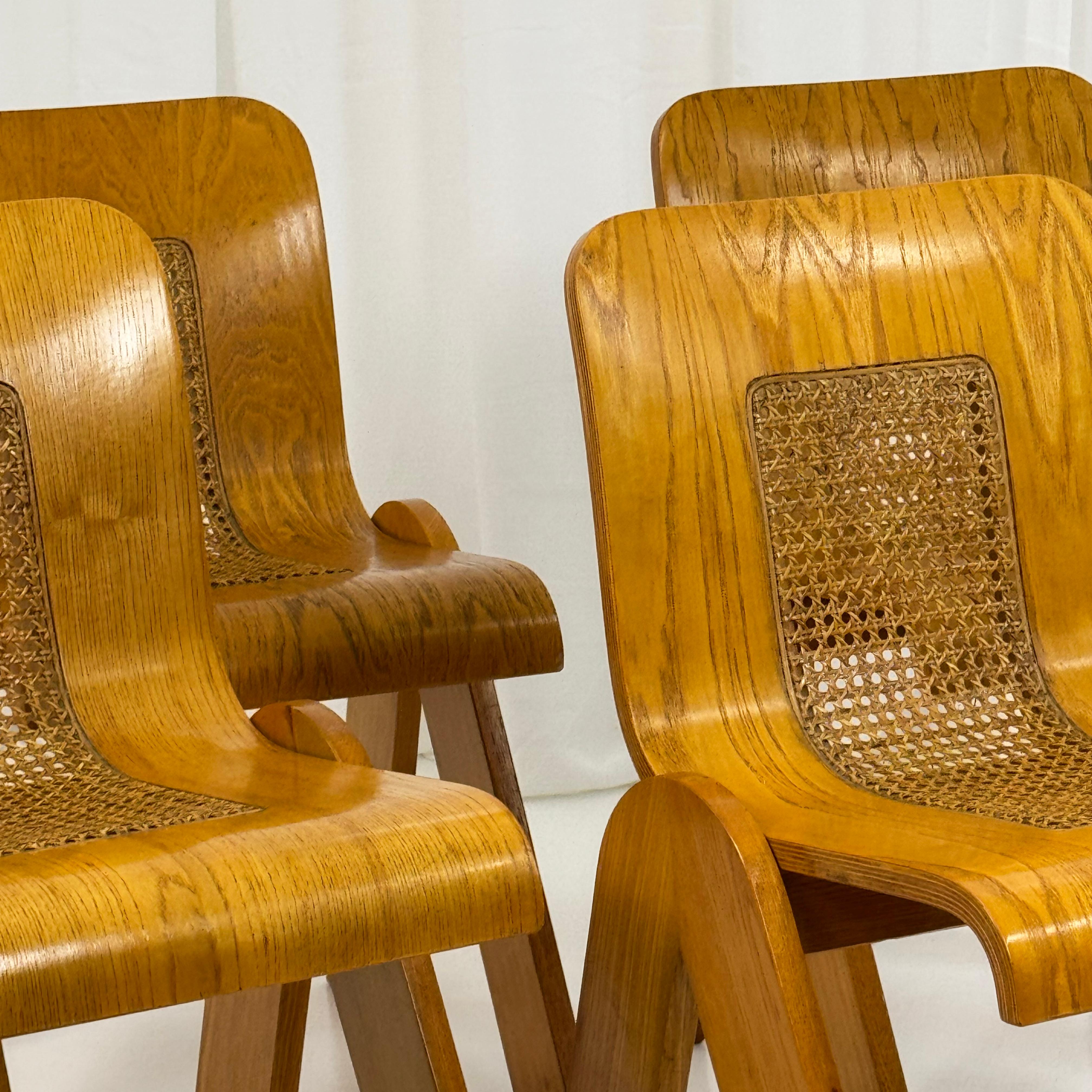 Set of 4 chairs in curved plywood by Gigi Sabadin for Stilwood, Italy 1970s 12