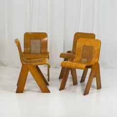 Set of 4 chairs in curved plywood by Gigi Sabadin for Stilwood, Italy 1970s