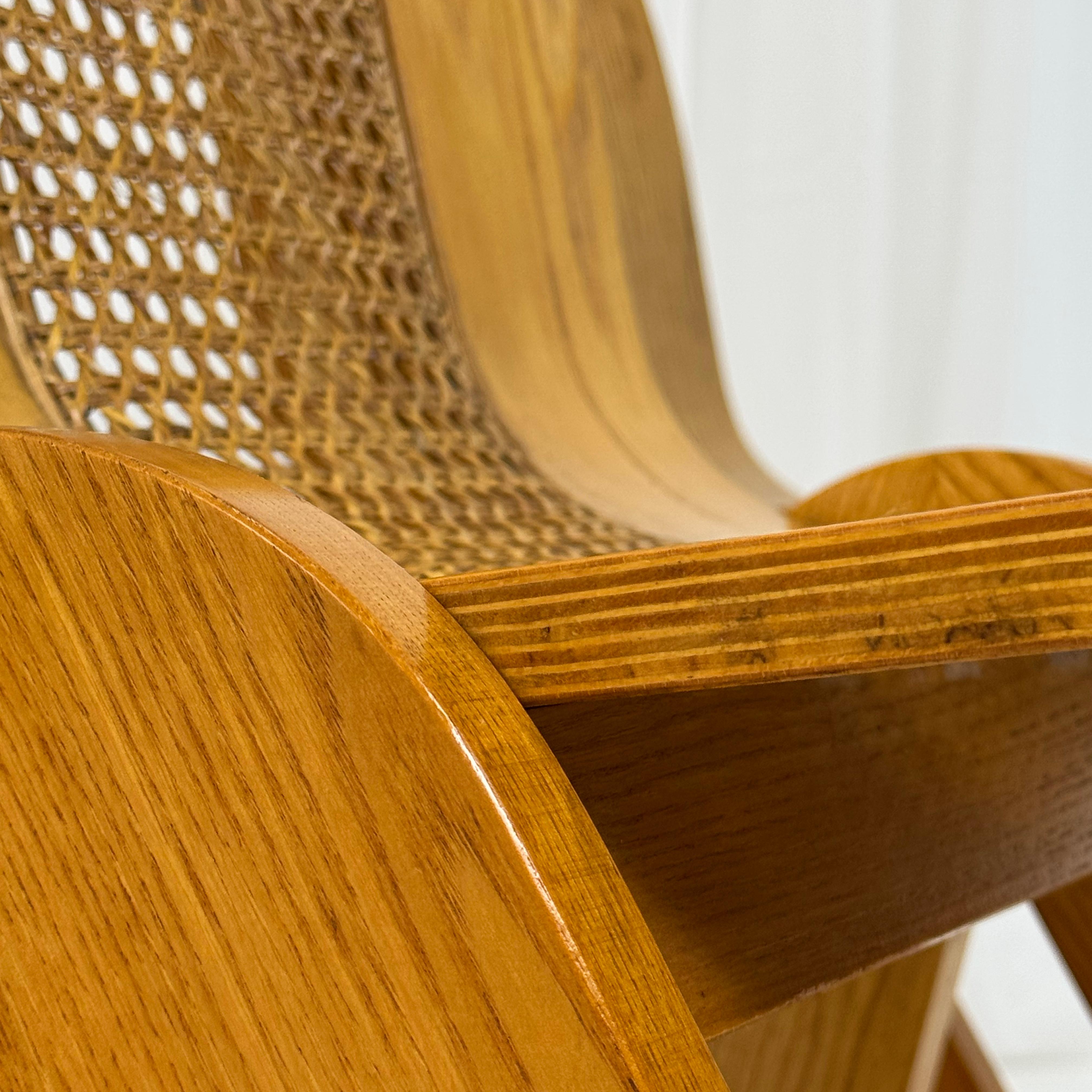 Cane Set of 4 chairs in curved plywood by Gigi Sabadin for Stilwood, Italy 1970s