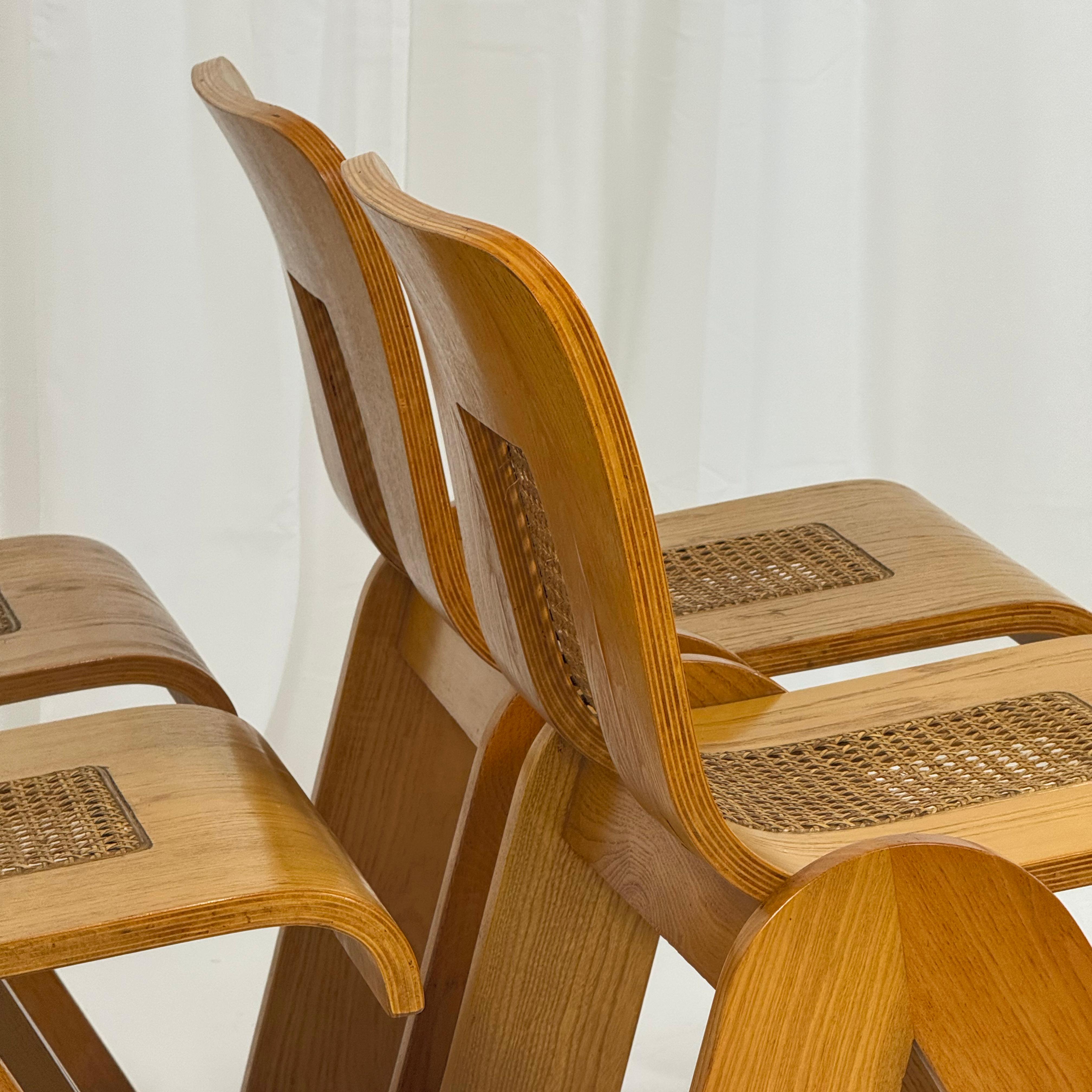Set of 4 chairs in curved plywood by Gigi Sabadin for Stilwood, Italy 1970s 2