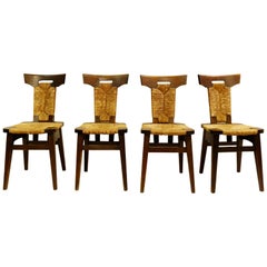 Set of 4 Chairs in Dark Wood and Straw Set of 4 Chairs in Dark Wood and Straw