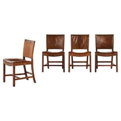 Vintage Set of 4 Chairs in Mahogany and Leather by Kaare Klint Dining, 1930s