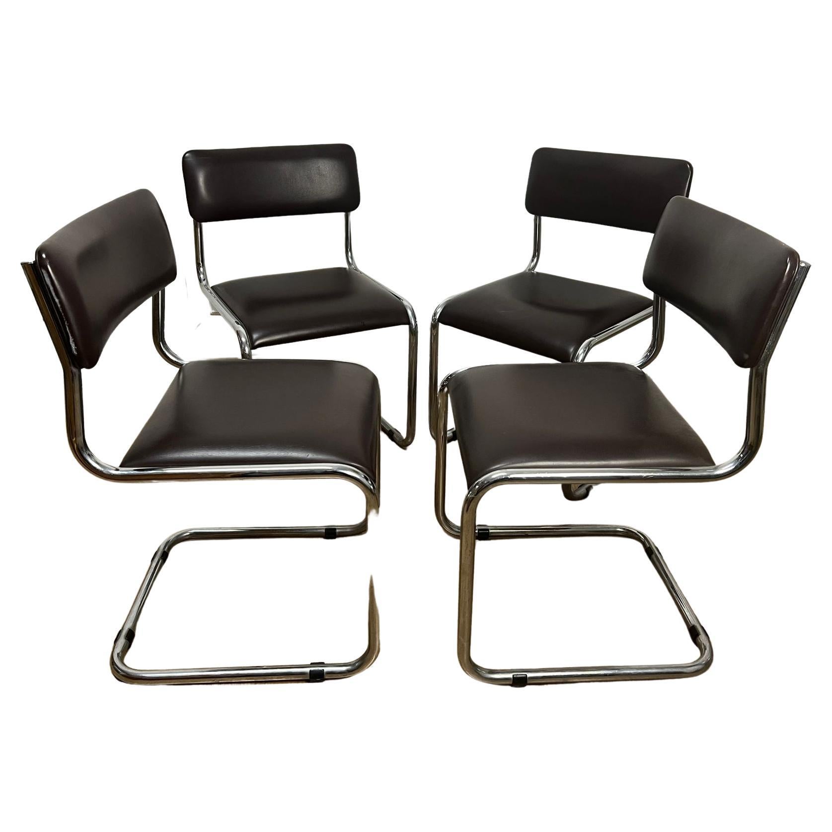set of 6 vintage leather and chrome metal chairs For Sale at 1stDibs
