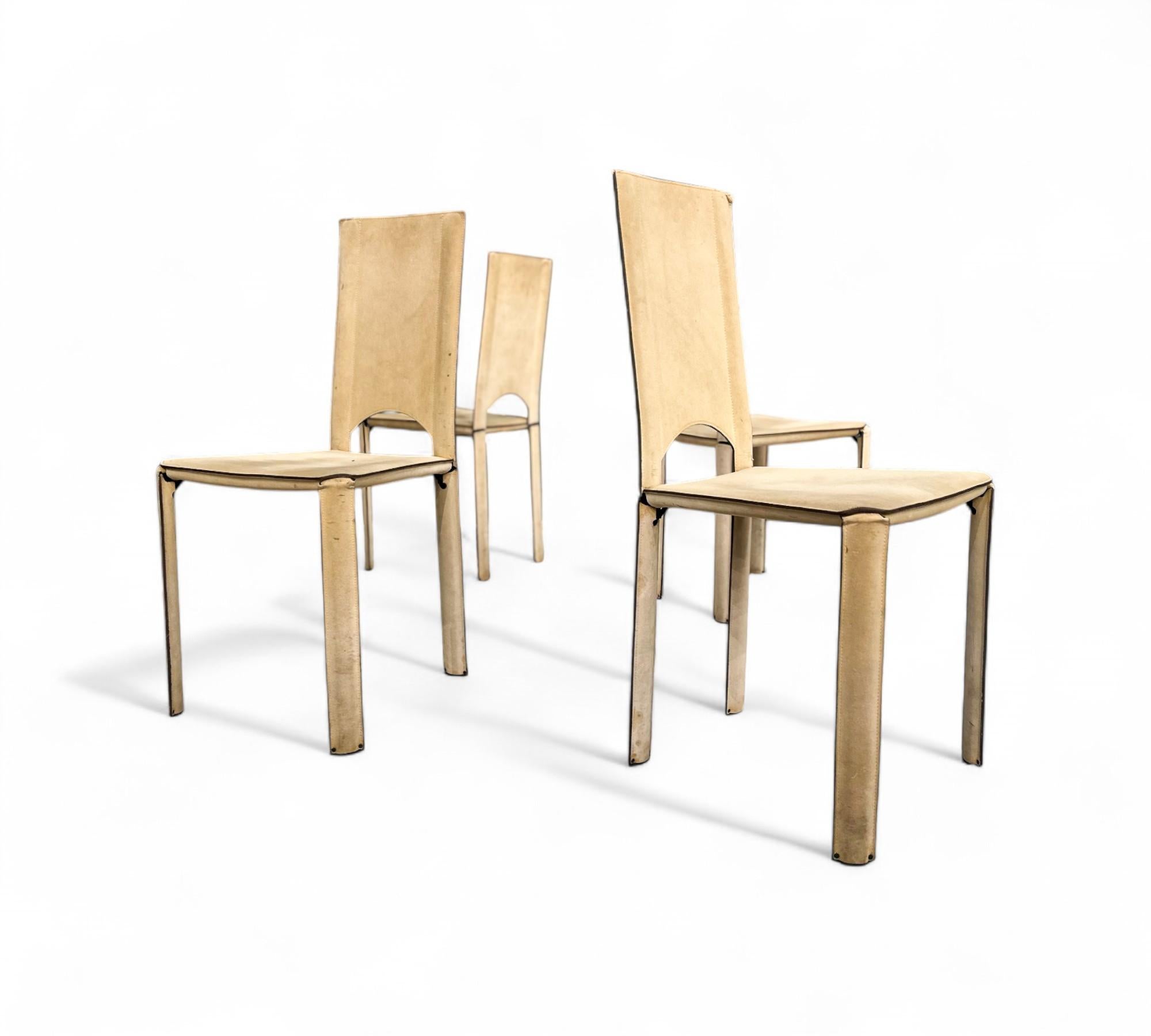 Set di 4 sedie in pelle scamosciata, Mario Bellini, anni '70 in vendita 6