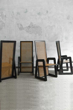 Set of 4 chairs in Vienna straw and black lacquered wood, 1970s