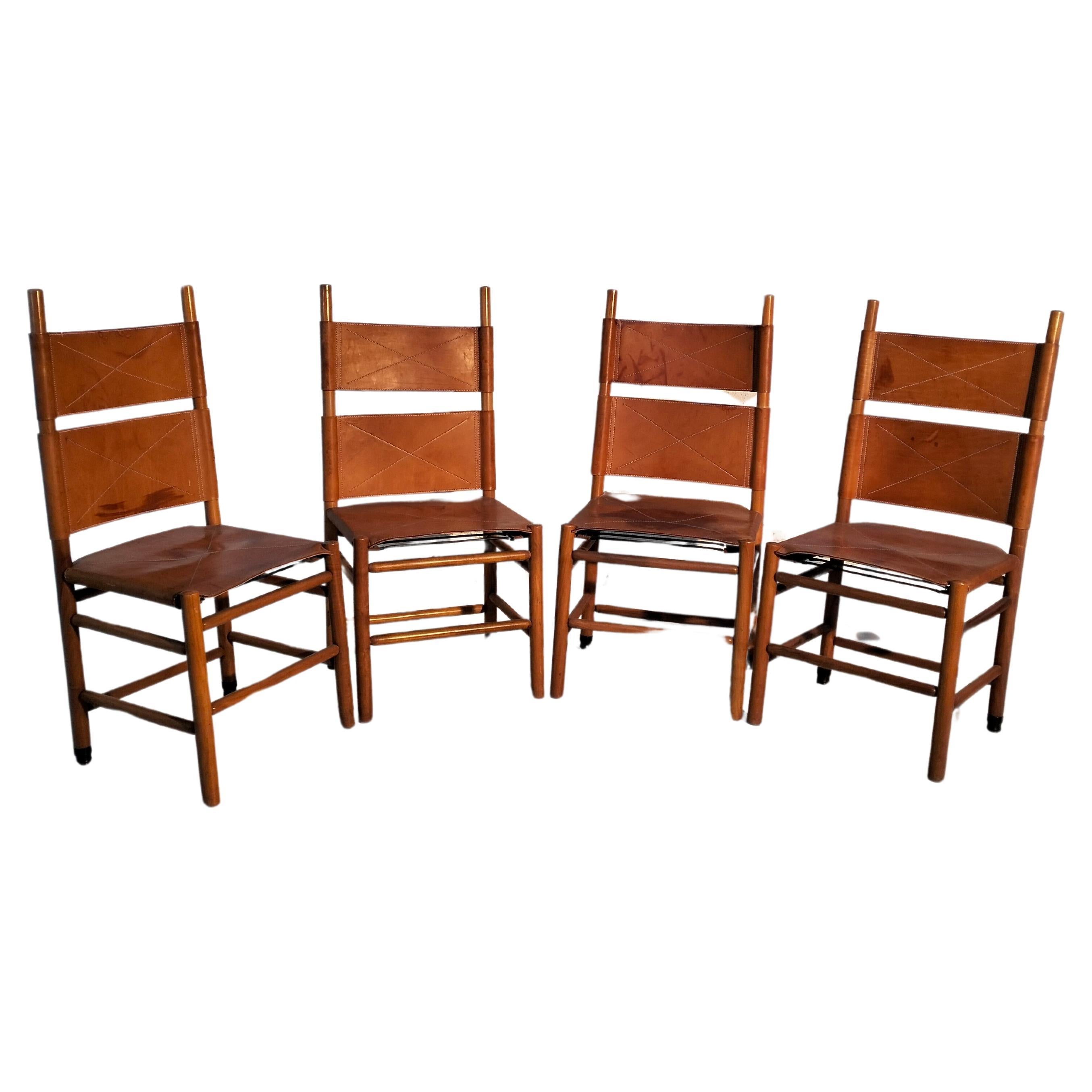 Set of 4 chairs  “Kentucky” model by Carlo Scarpa  for Bernini 70s, 80s