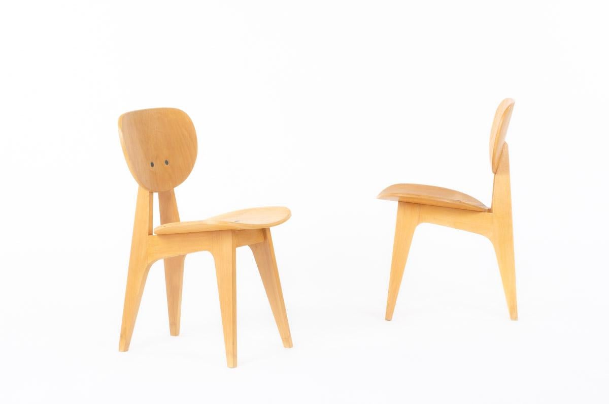 Set of 4 Chairs Model 3221 by Junzo Sakakura for Tendo Mokko 1953 In Good Condition For Sale In JASSANS-RIOTTIER, FR