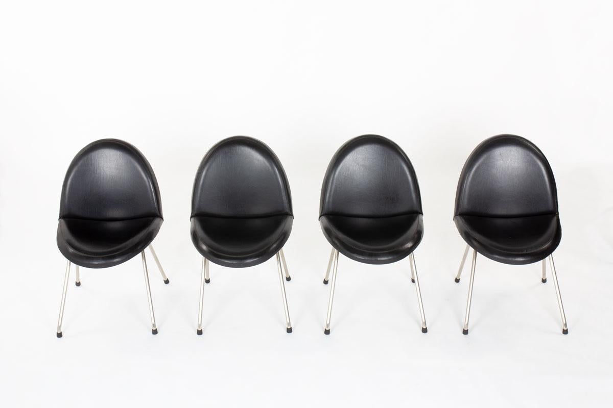 French Set of 4 chairs model 771 by Joseph Andre Motte for Steiner, 1954