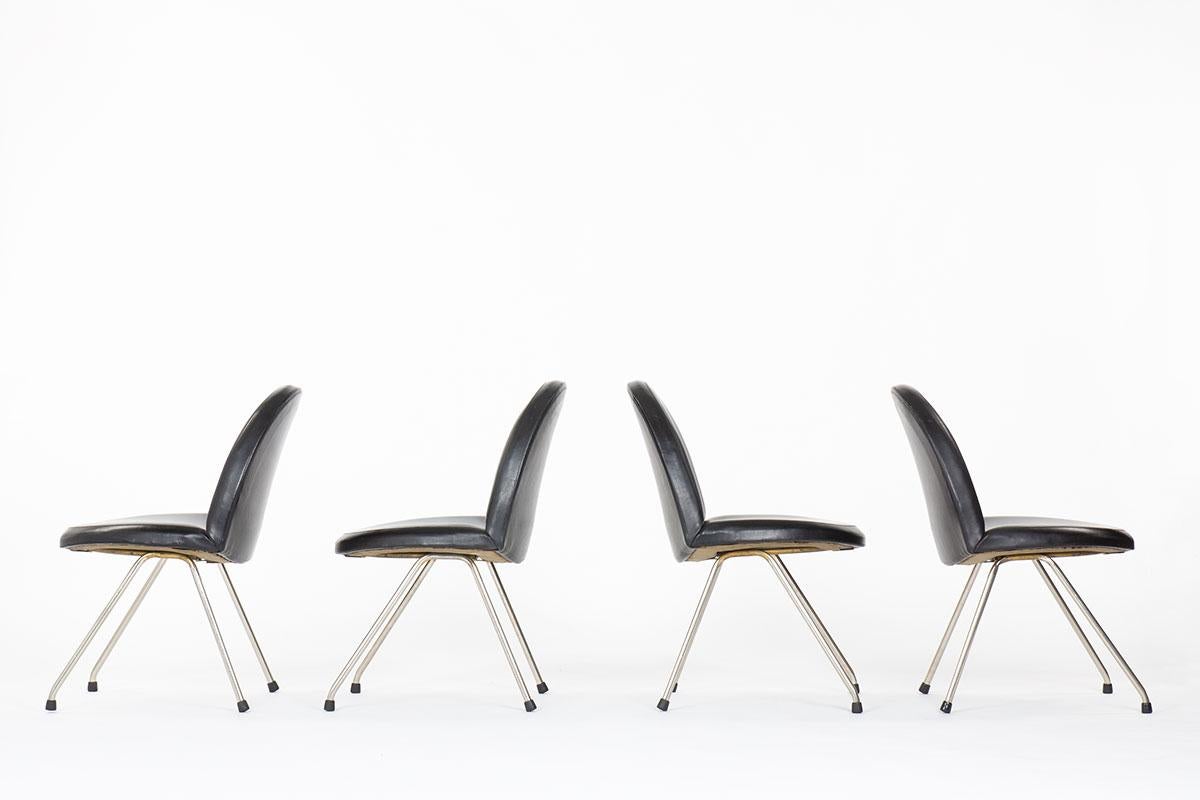 Set of 4 chairs model 771 by Joseph Andre Motte for Steiner, 1954 In Fair Condition In JASSANS-RIOTTIER, FR