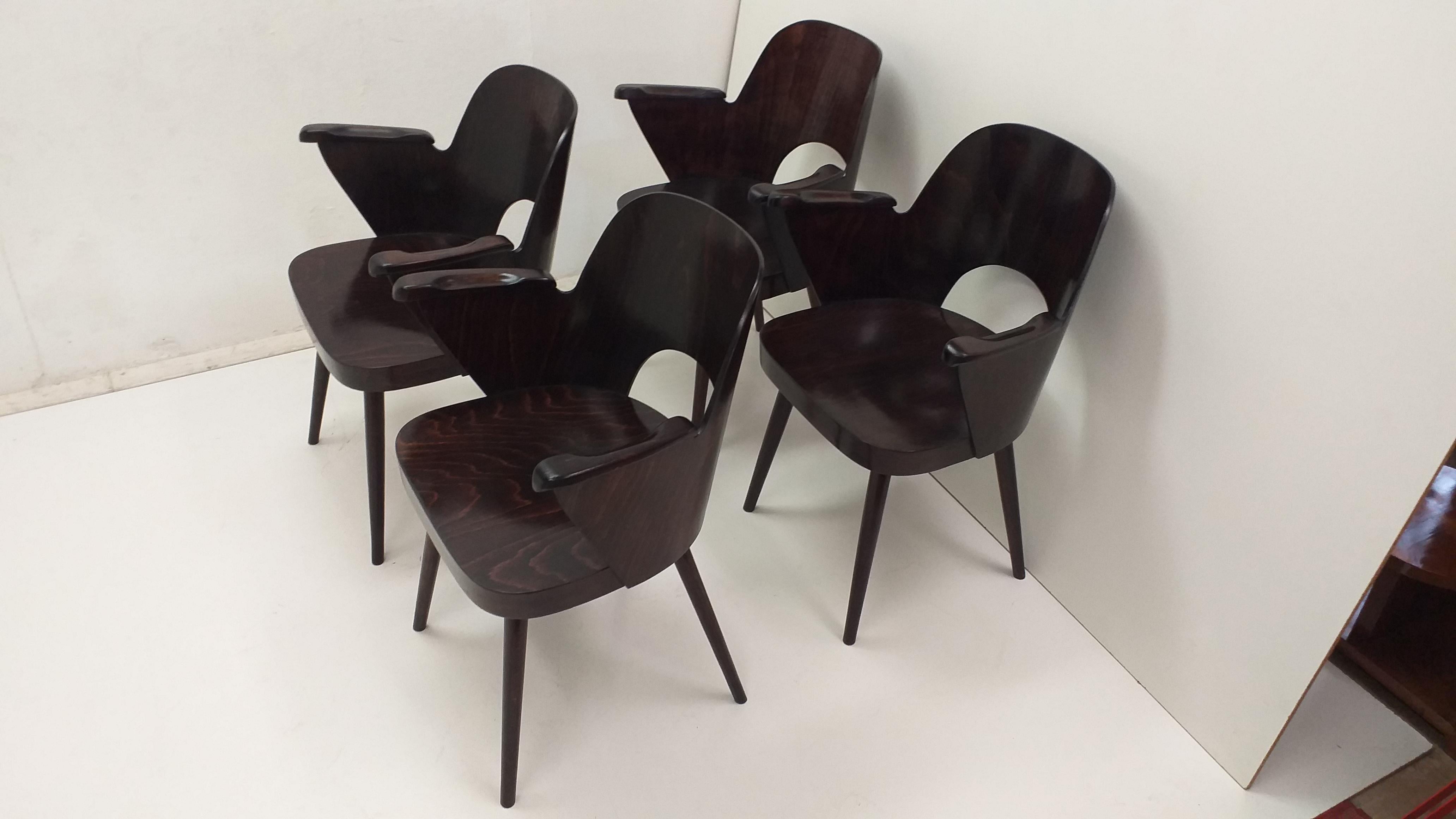 Set of 4 chairs Oswald Haerdtl 1950 for Ton, Czechoslovakia 11