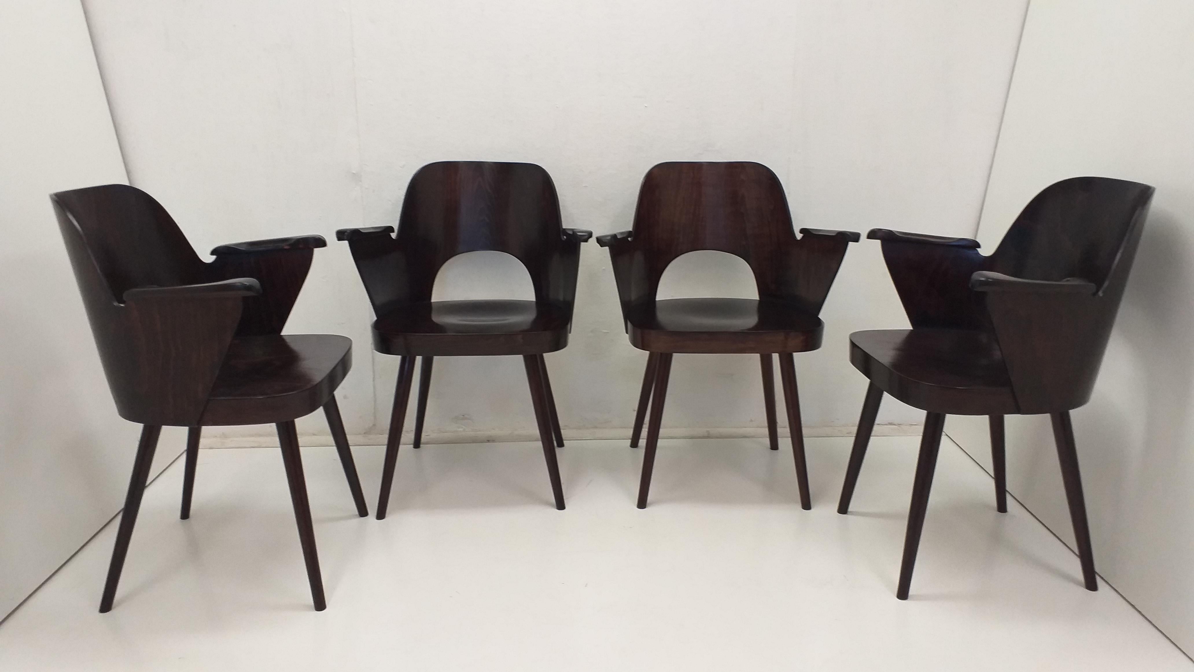 Mid-Century Modern Set of 4 chairs Oswald Haerdtl 1950 for Ton, Czechoslovakia