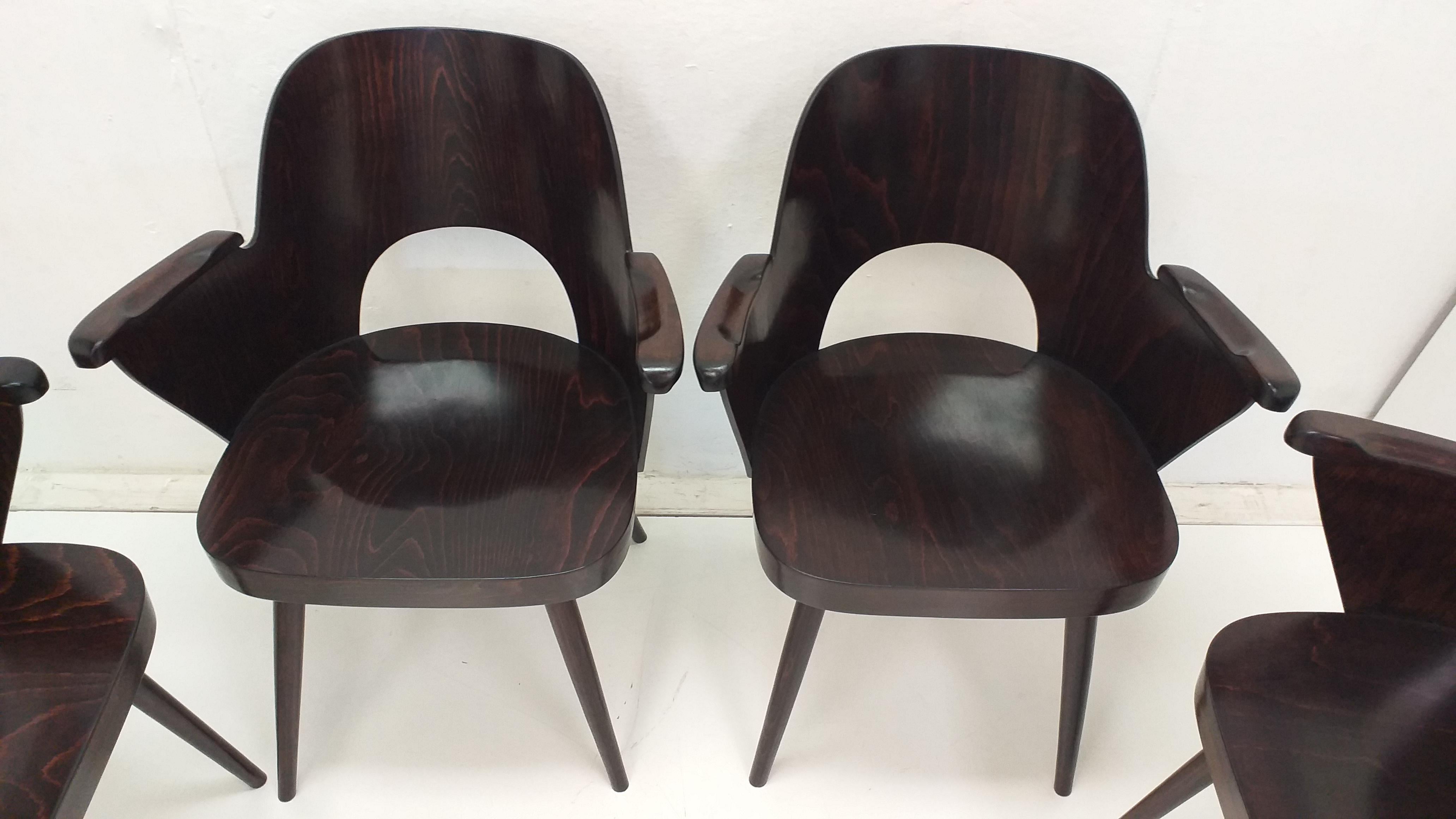 Mid-20th Century Set of 4 chairs Oswald Haerdtl 1950 for Ton, Czechoslovakia