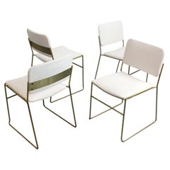 Set of 4 chairs with gold-plated metal frames and white chenille upholstery