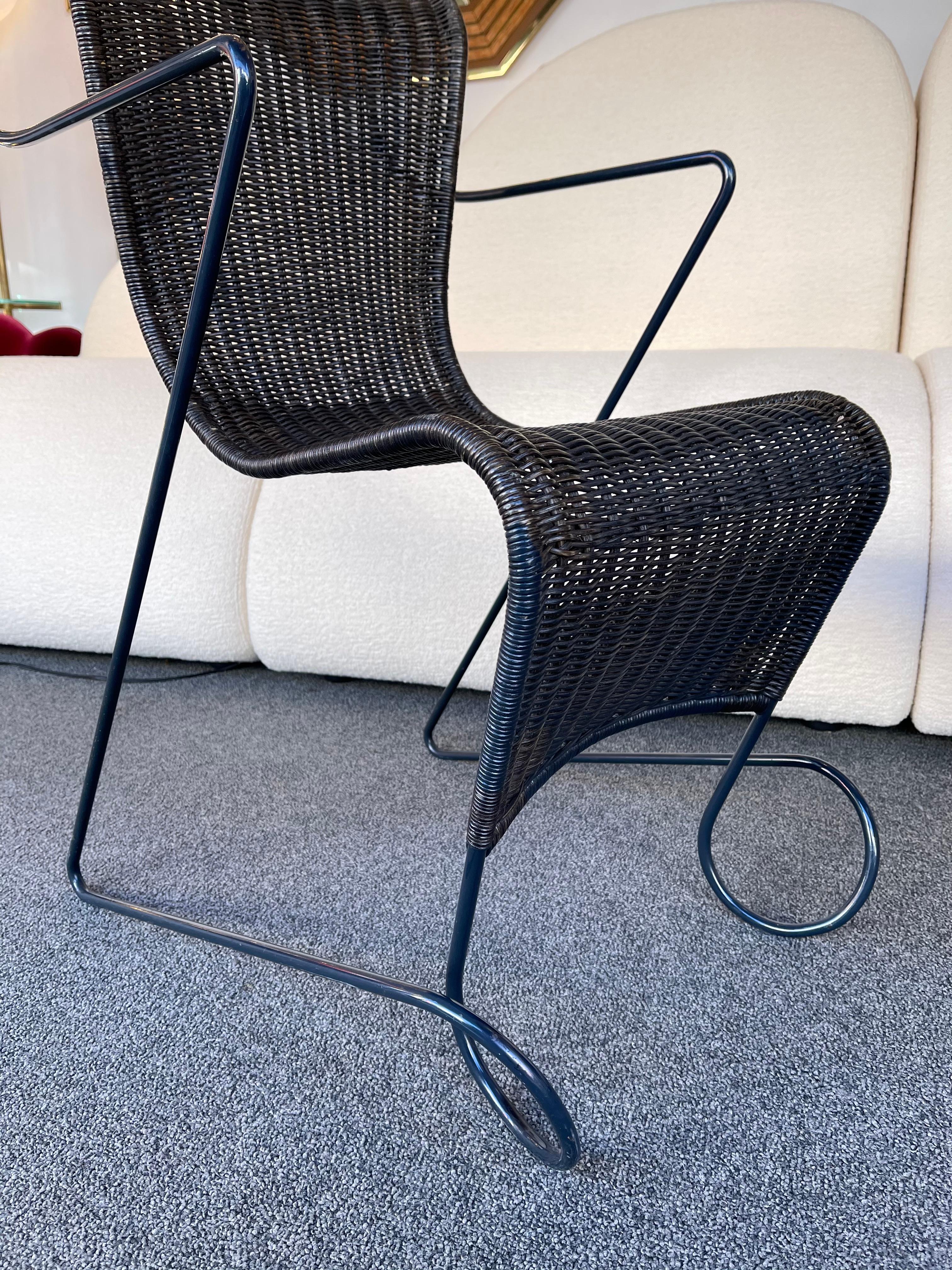 Set of 4 Chairs Zigo Metal Rattan by Ron Arad for Driade, Italy, 1990s For Sale 4