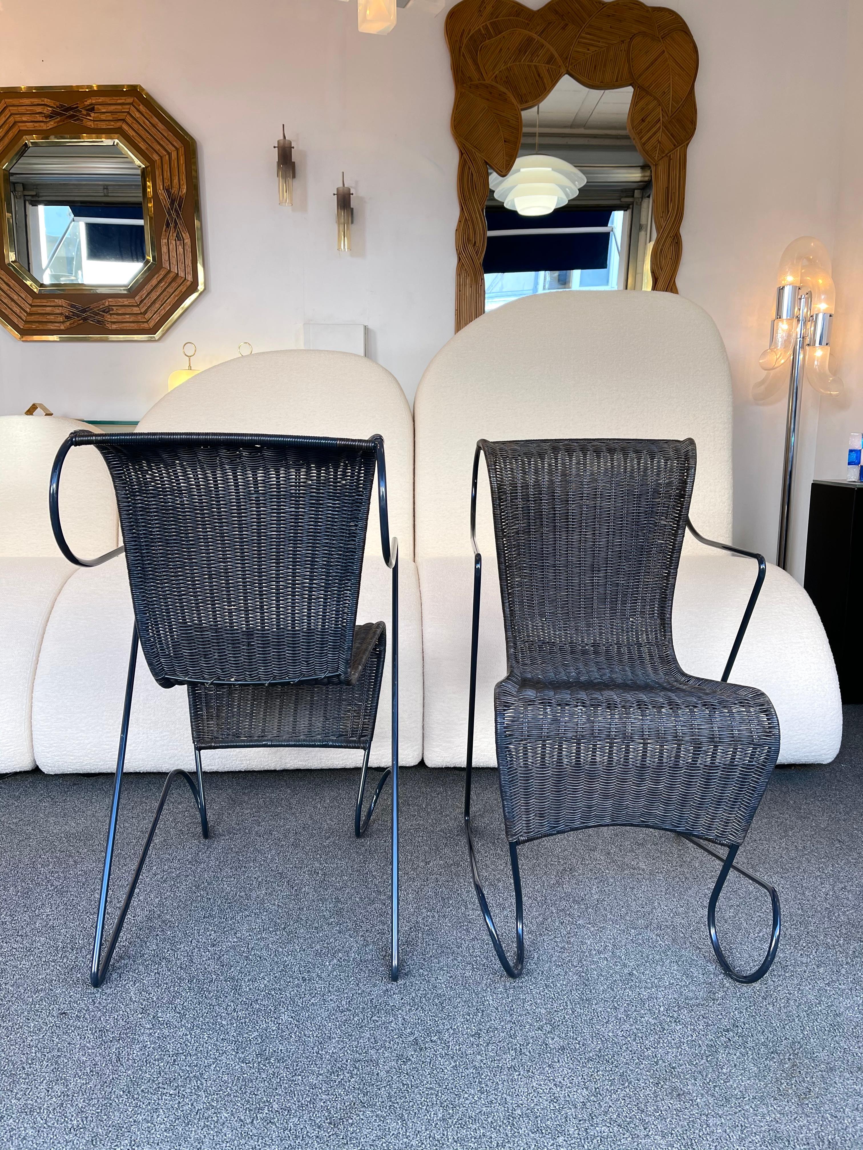 Mid-Century Modern Set of 4 Chairs Zigo Metal Rattan by Ron Arad for Driade, Italy, 1990s For Sale