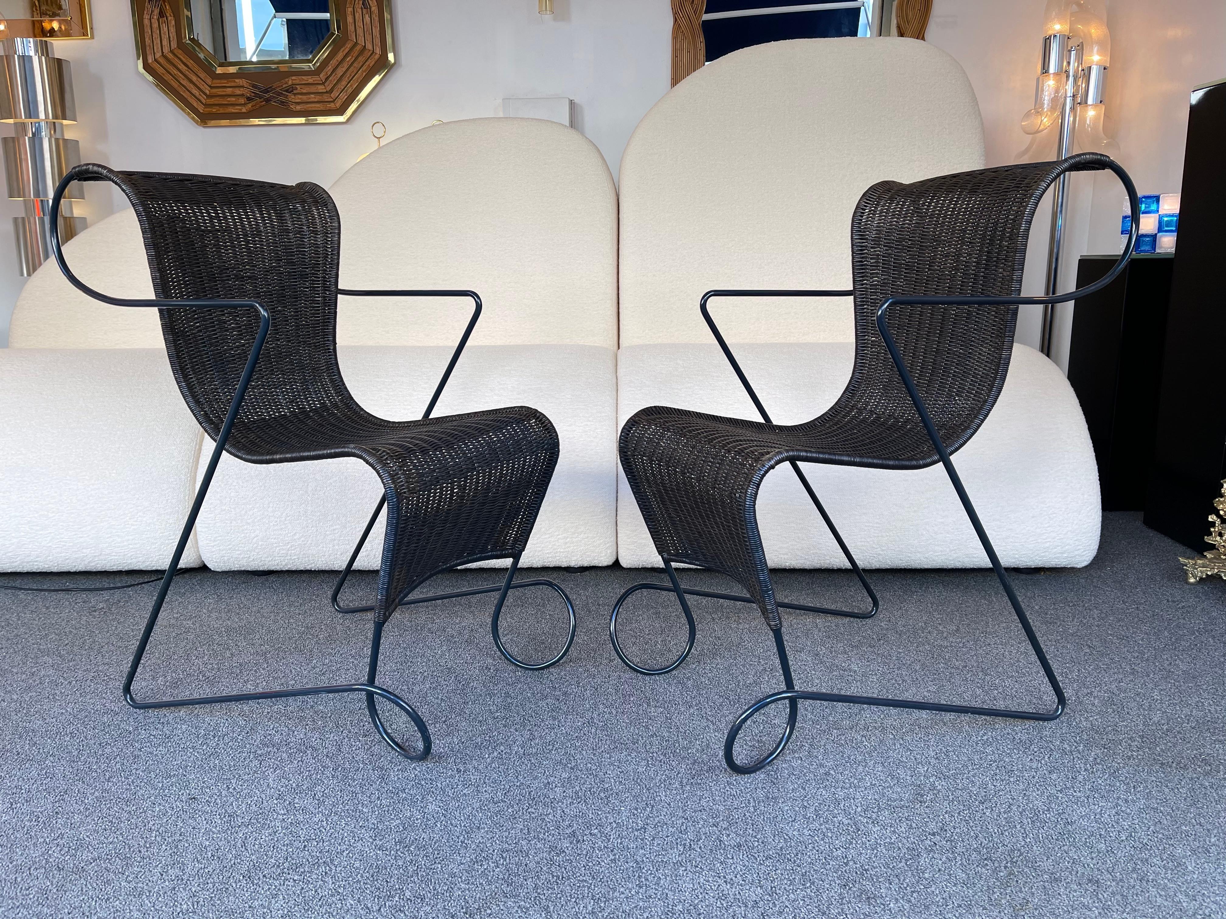 Ensemble de 4 chaises Zigo Metal Rattan de Ron Arad pour Driade, Italie, années 1990 en vente 1