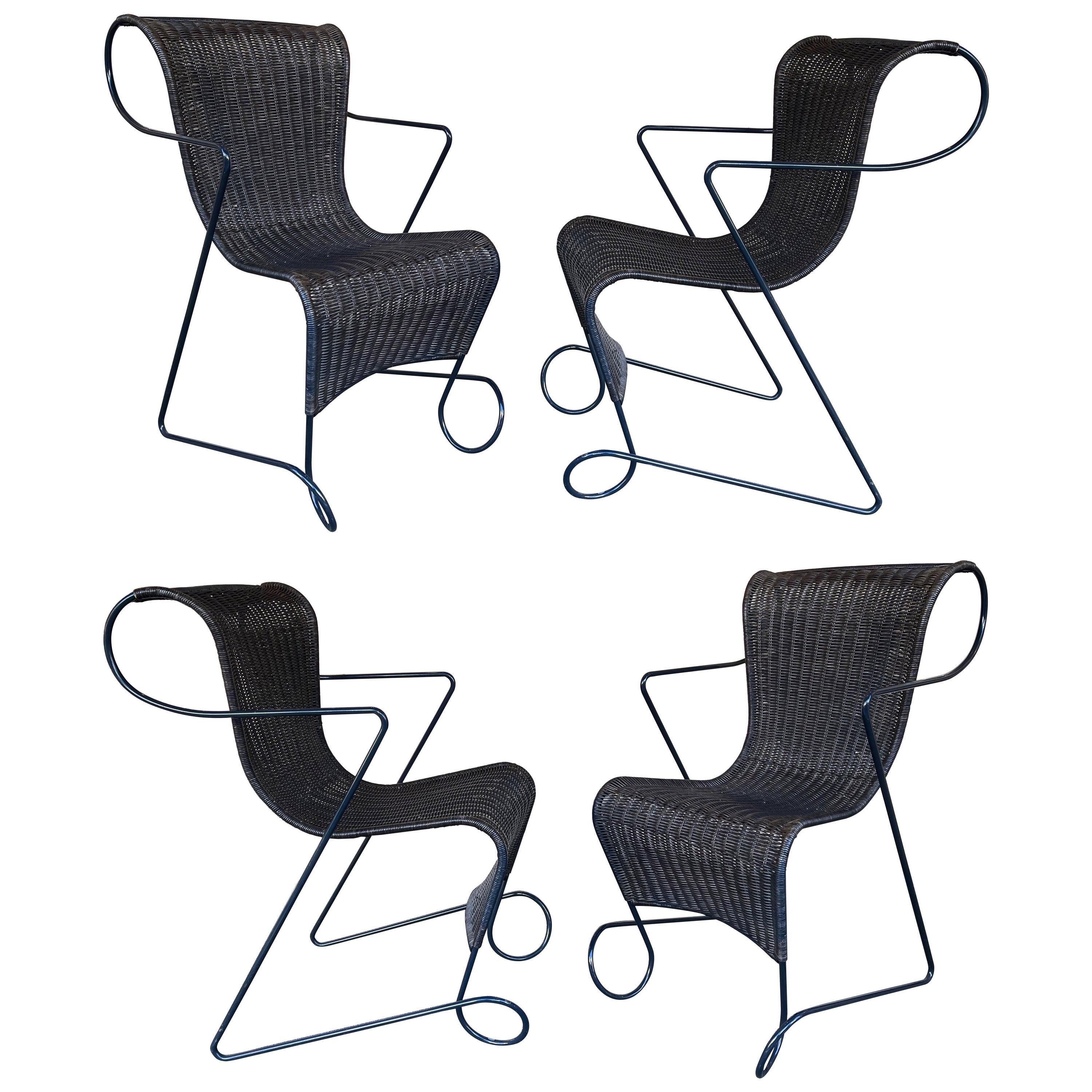 Set di 4 sedie Zigo in metallo e rattan di Ron Arad per Driade, Italia, anni '90 in vendita