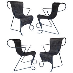 Satz von 4 Stühlen Zigo Metall Rattan von Ron Arad für Driade, Italien, 1990er Jahre