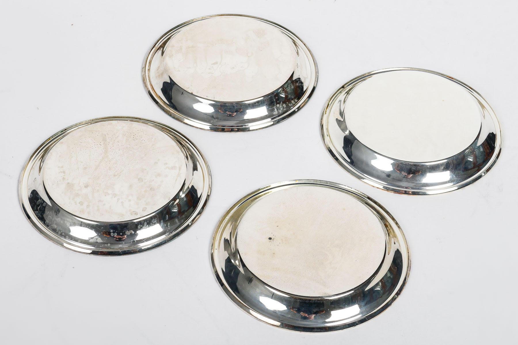 French Set of 4 Champagne Coasters in Silver-Plated Metal, 20th Century.