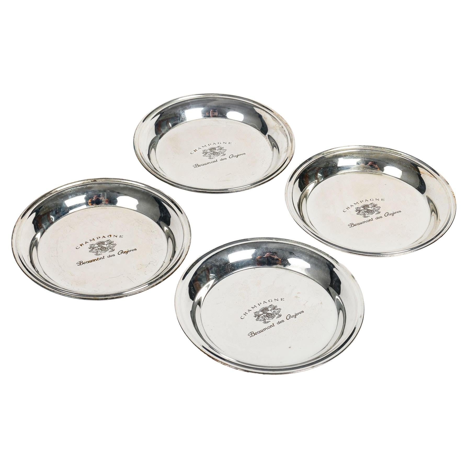 Set of 4 Champagne Coasters in Silver-Plated Metal, 20th Century.