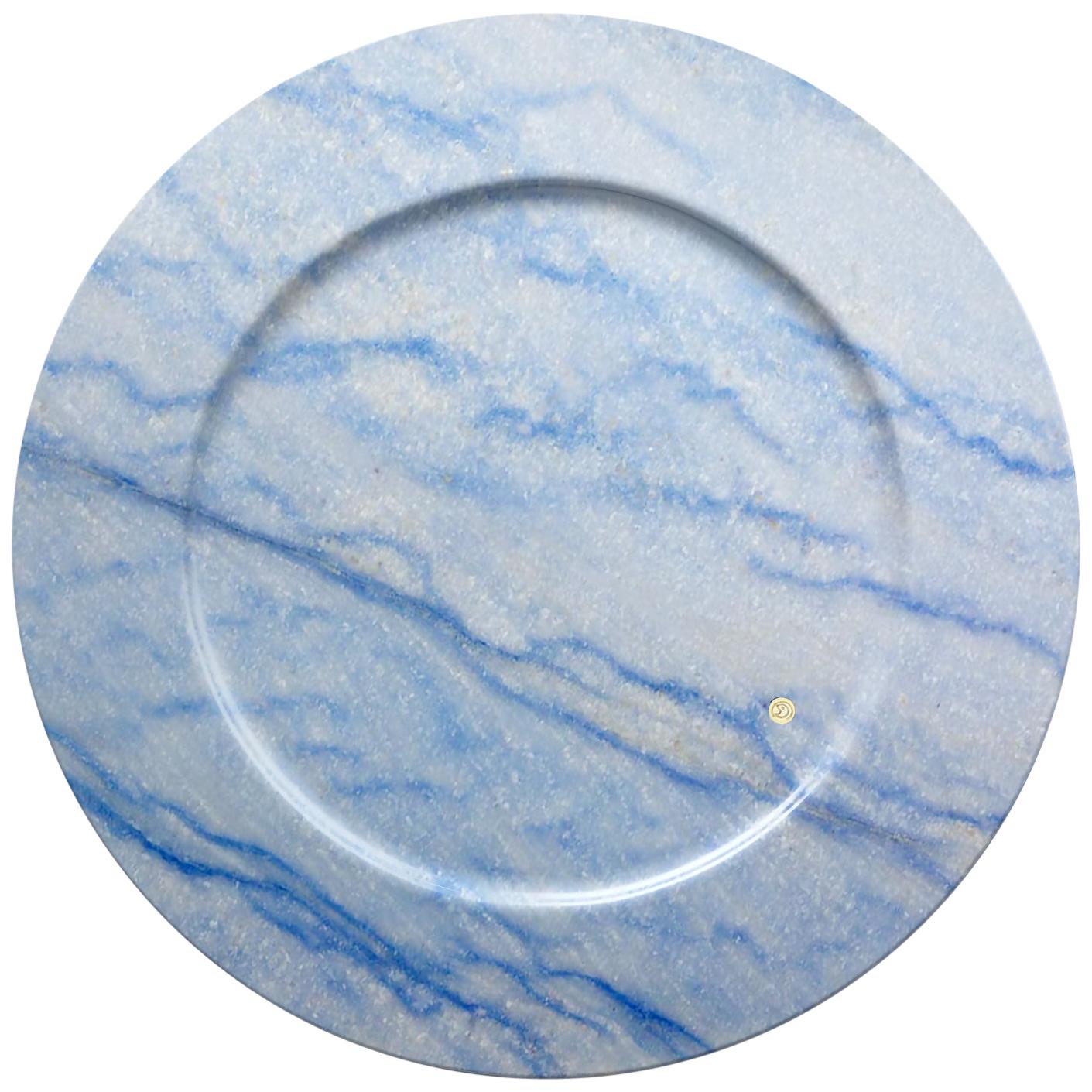 Charger Plate Platters Serveware Set of 4 Blue Azul Macaubas Marble Handmade For Sale