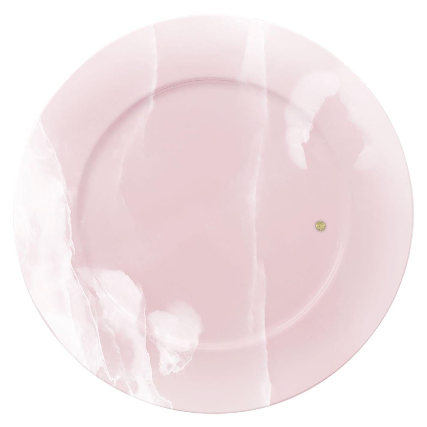 Charger Plate Platters Serveware Set of 4 Pink Onyx Marble Handmade Collectible For Sale