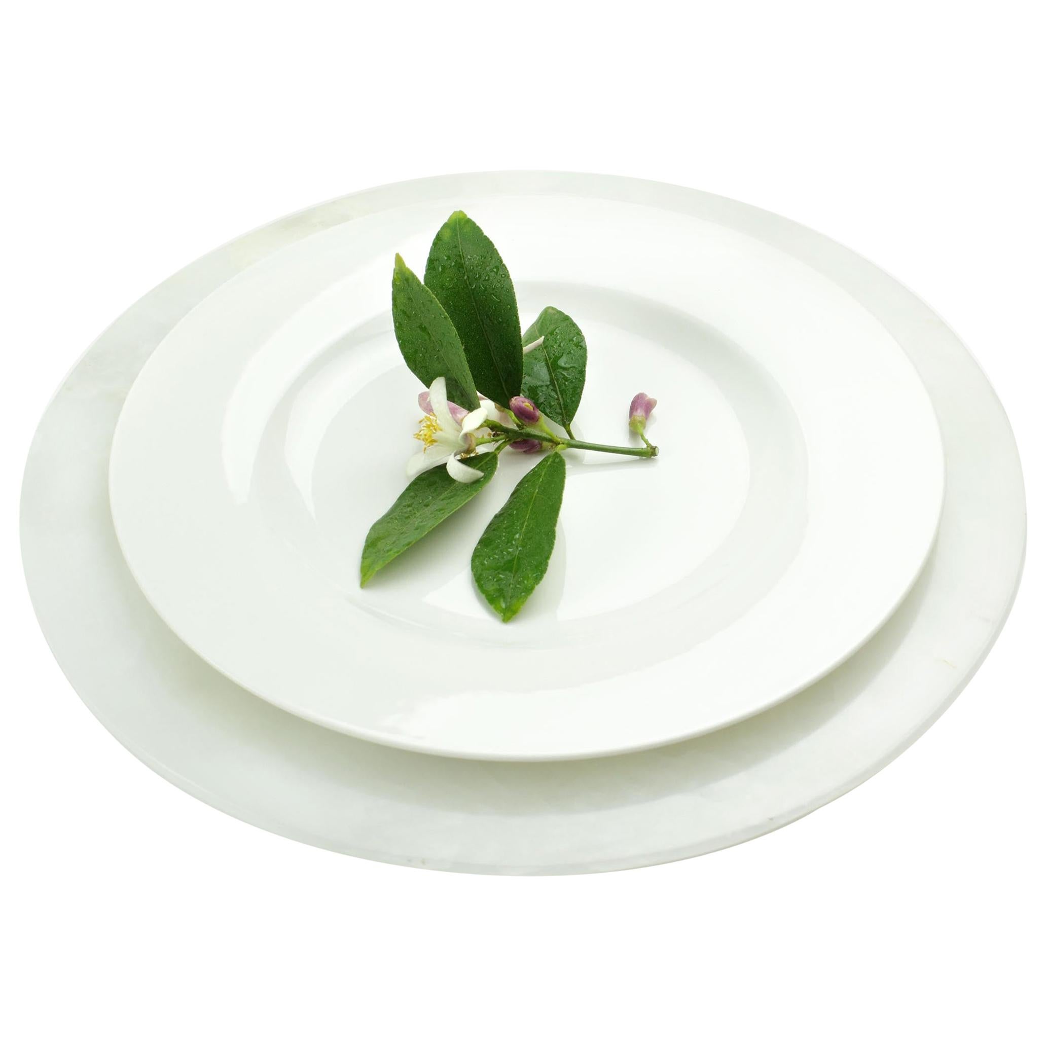 Charger Plate Platters Serveware Set of 4 White Onyx Marble Handmade Collectible For Sale