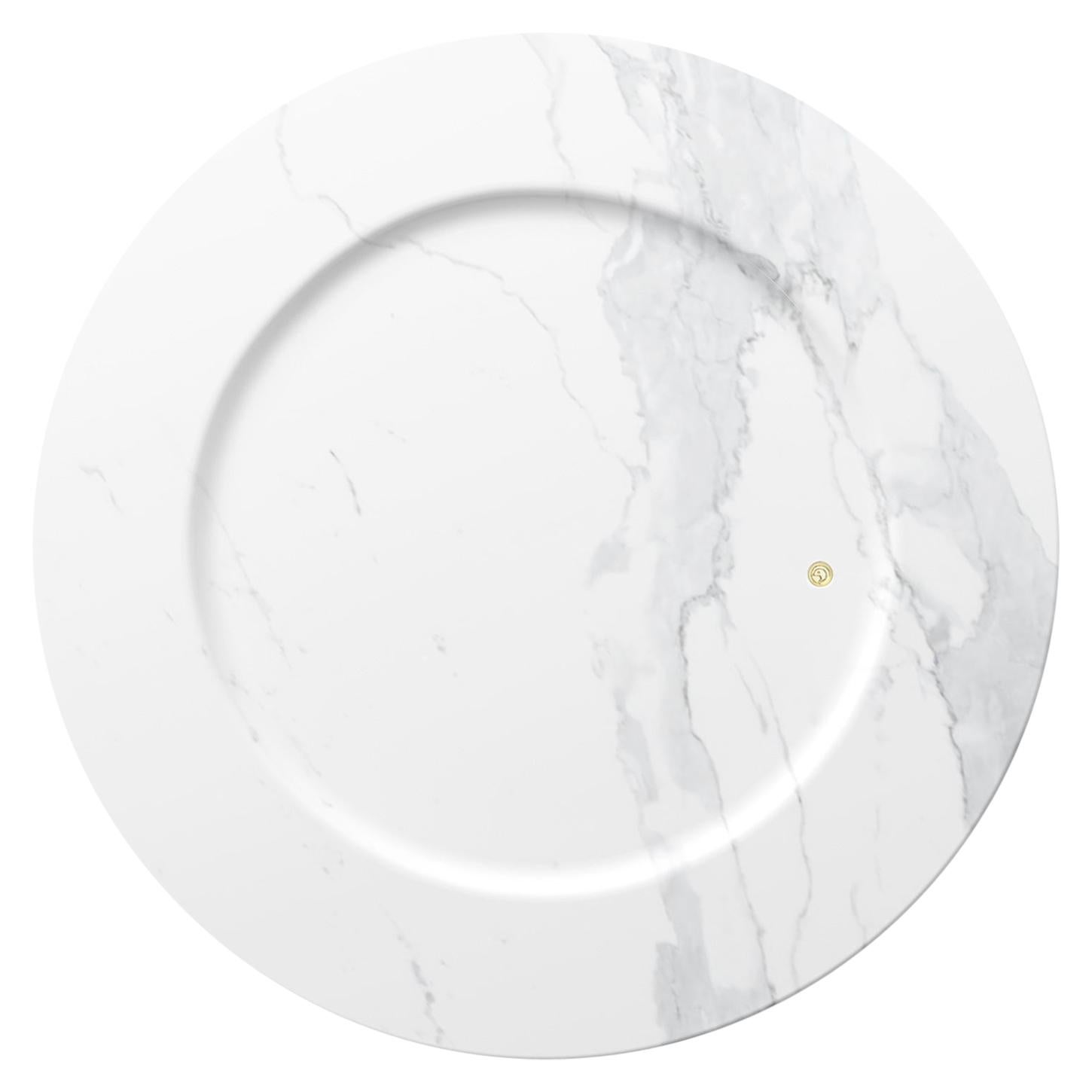 Charger Plate Platters Serveware Set of 4 White Statuary Marble Hand-carved For Sale
